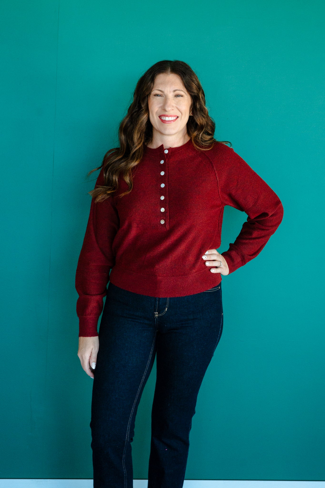 Adelaide Henley Knit Sweater - Chestnut