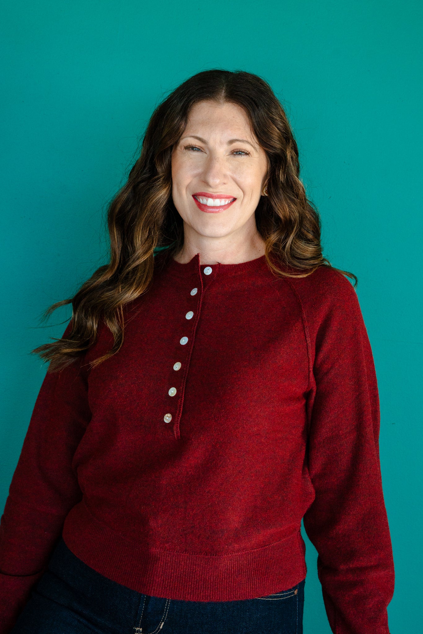 Adelaide Henley Knit Sweater - Chestnut