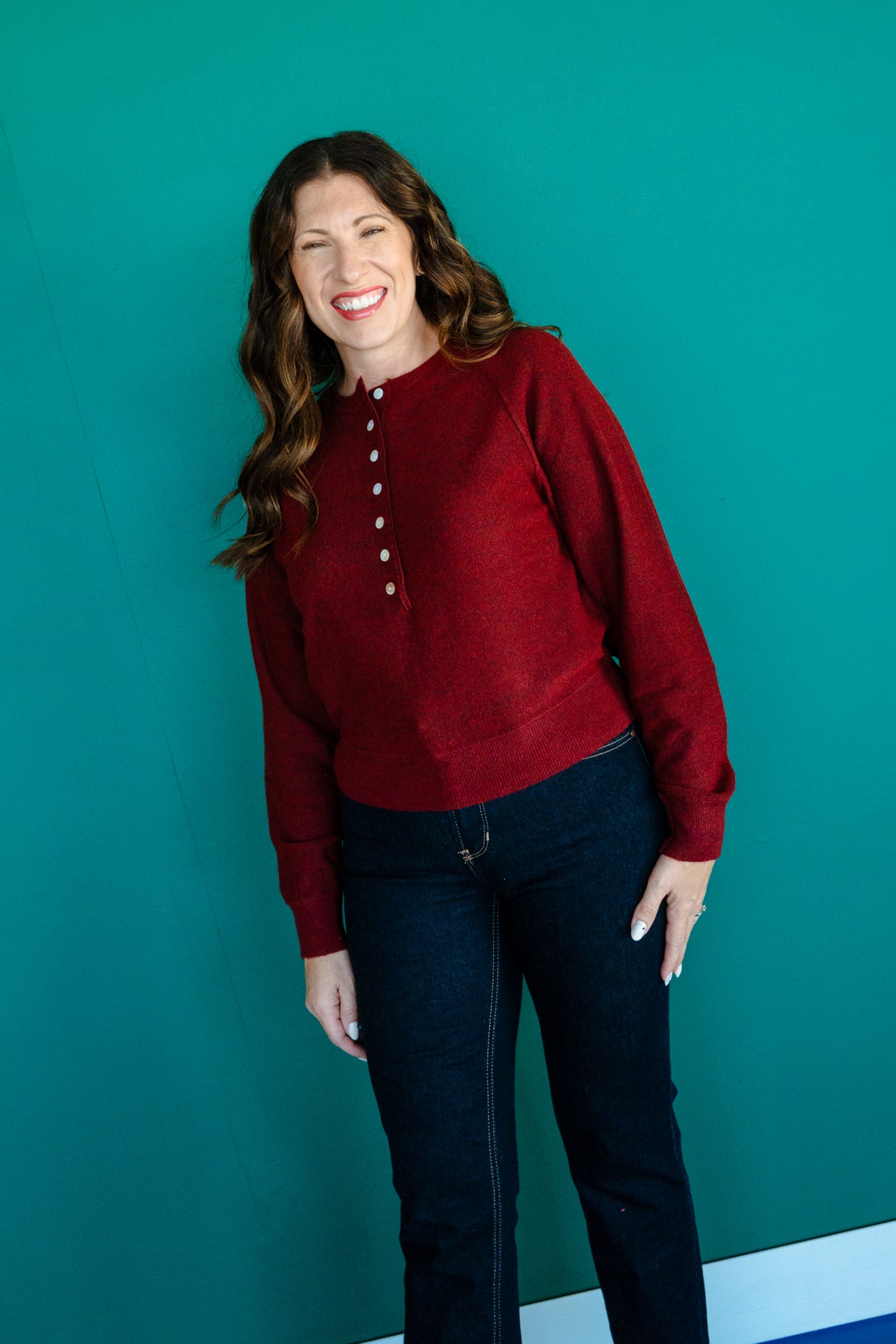 Adelaide Henley Knit Sweater - Chestnut