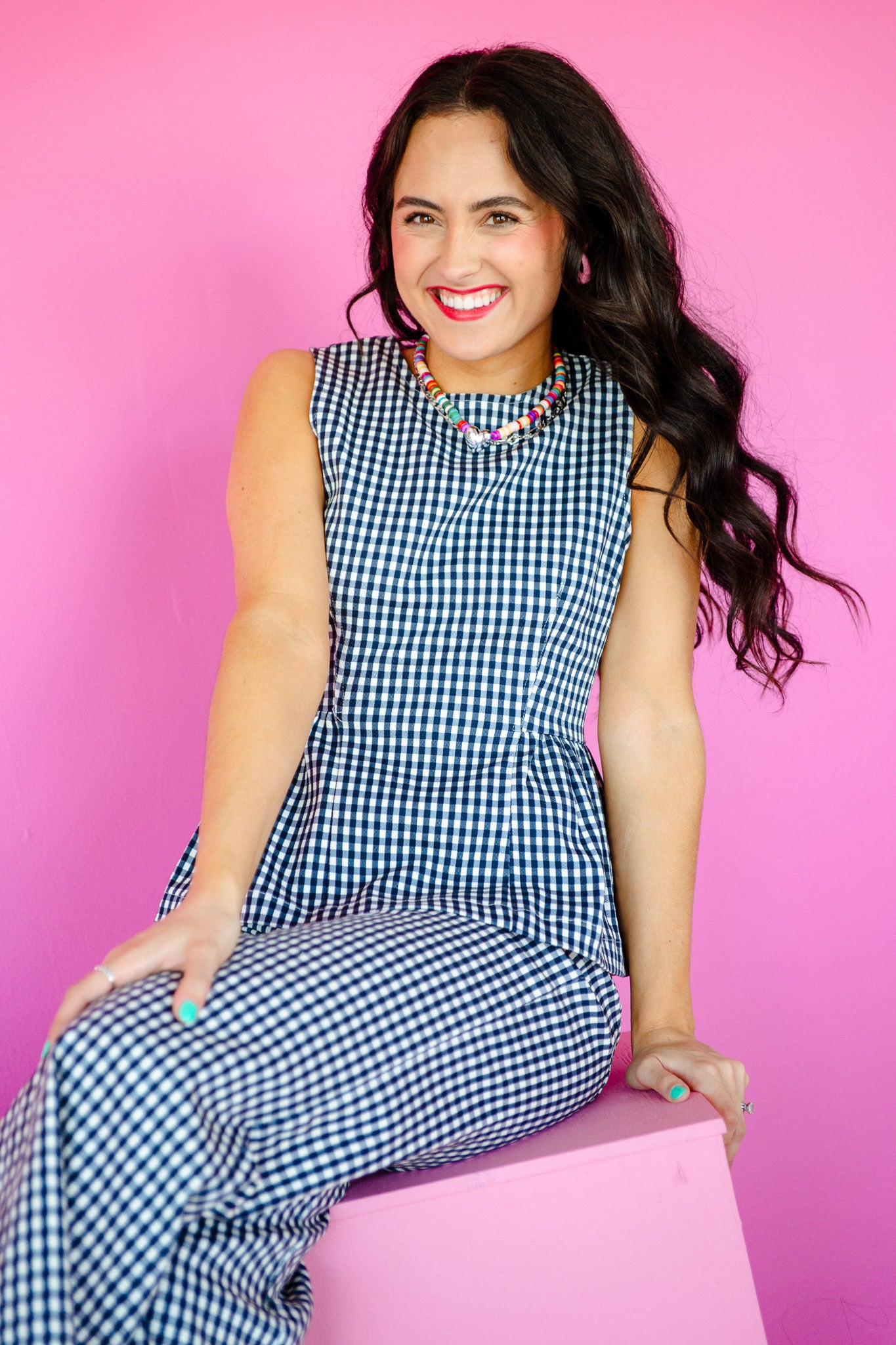 Mercie Gingham Pleated Tank