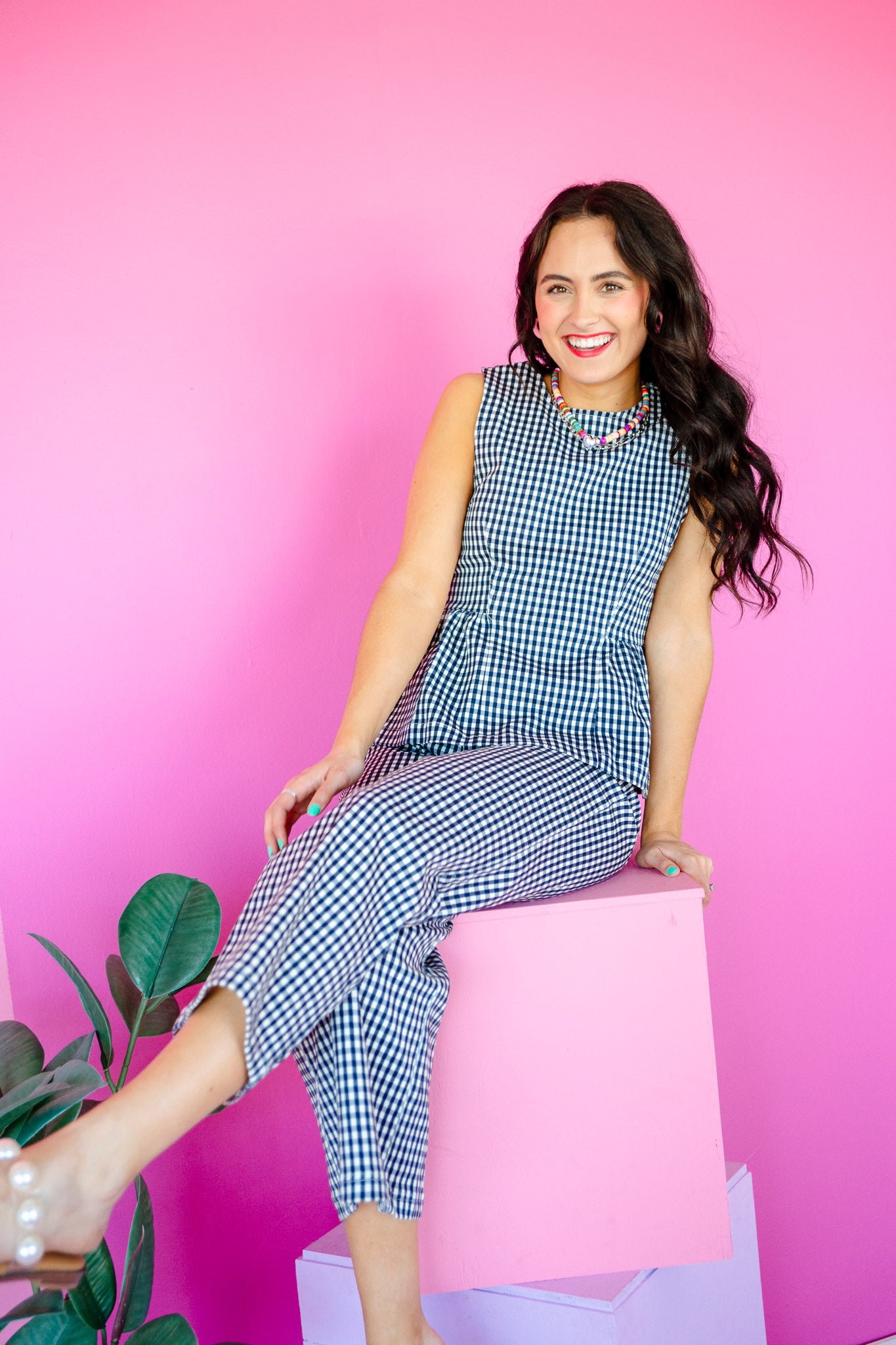 Mercie Gingham Pleated Tank