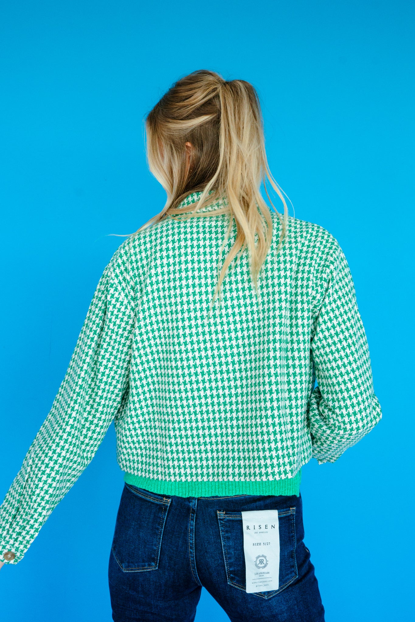 Dalia Tweed Jacket - Leaf Green + Cream