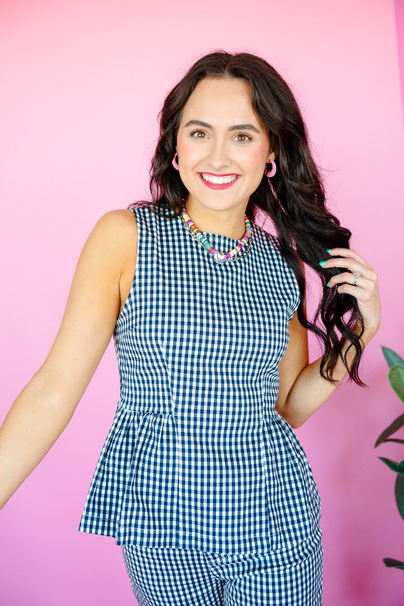 Mercie Gingham Pleated Tank
