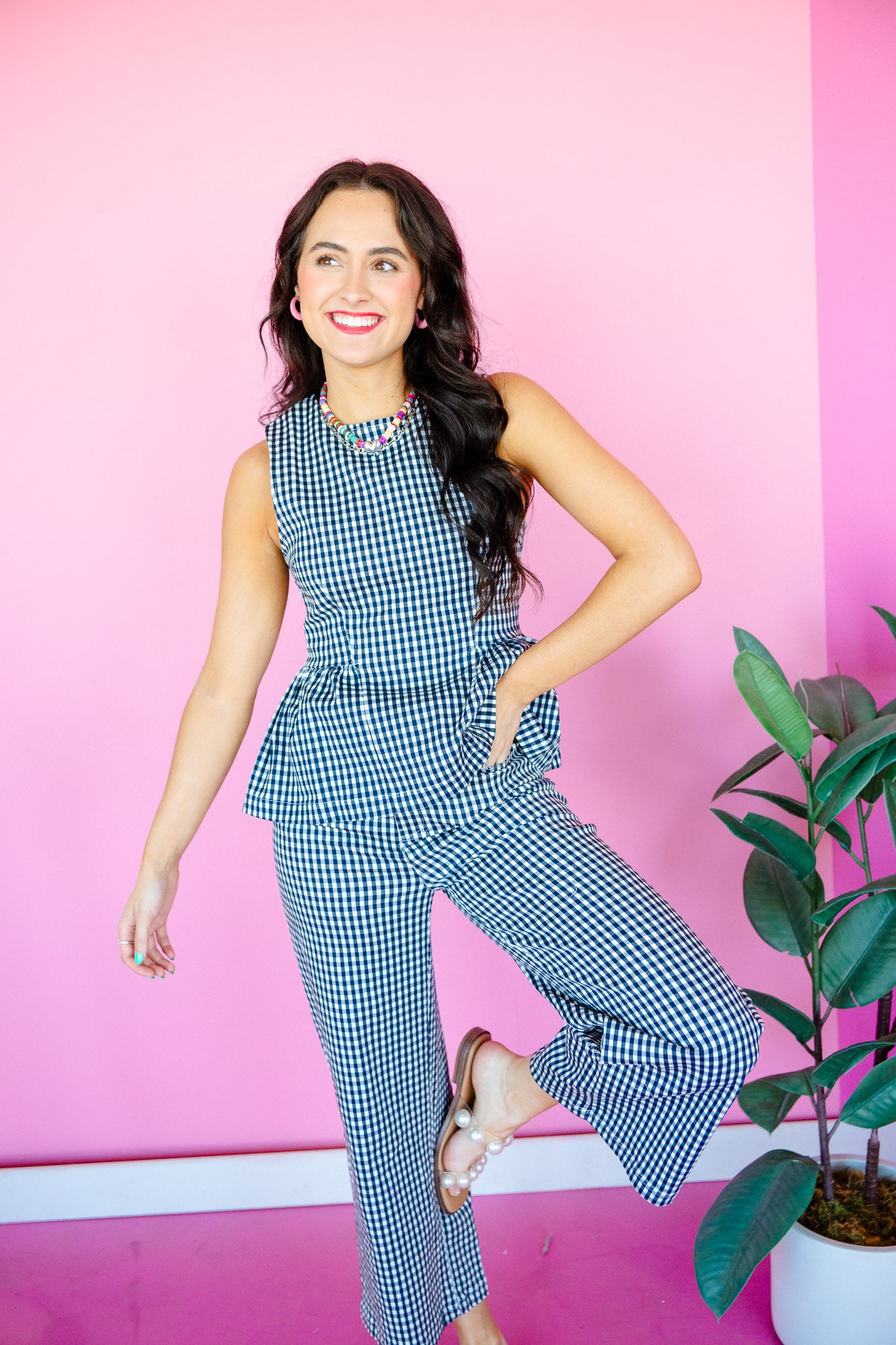 Mercie Gingham Pleated Tank