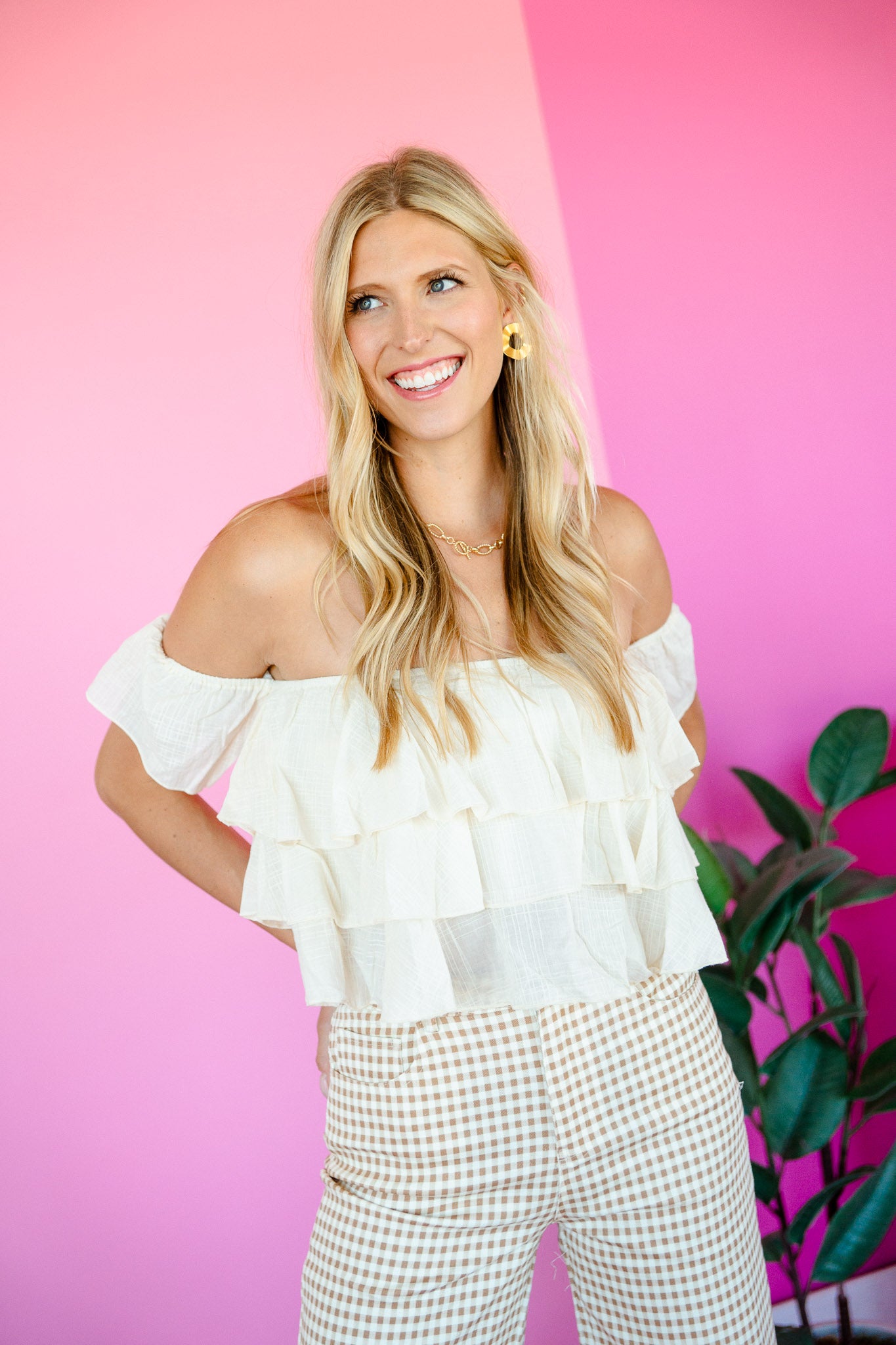 Junie Ruffle Off-Shoulder Top - Oatmeal