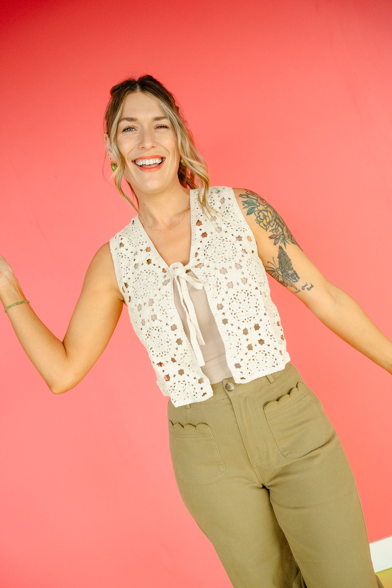 Kelsey Crochet Vest - Beige