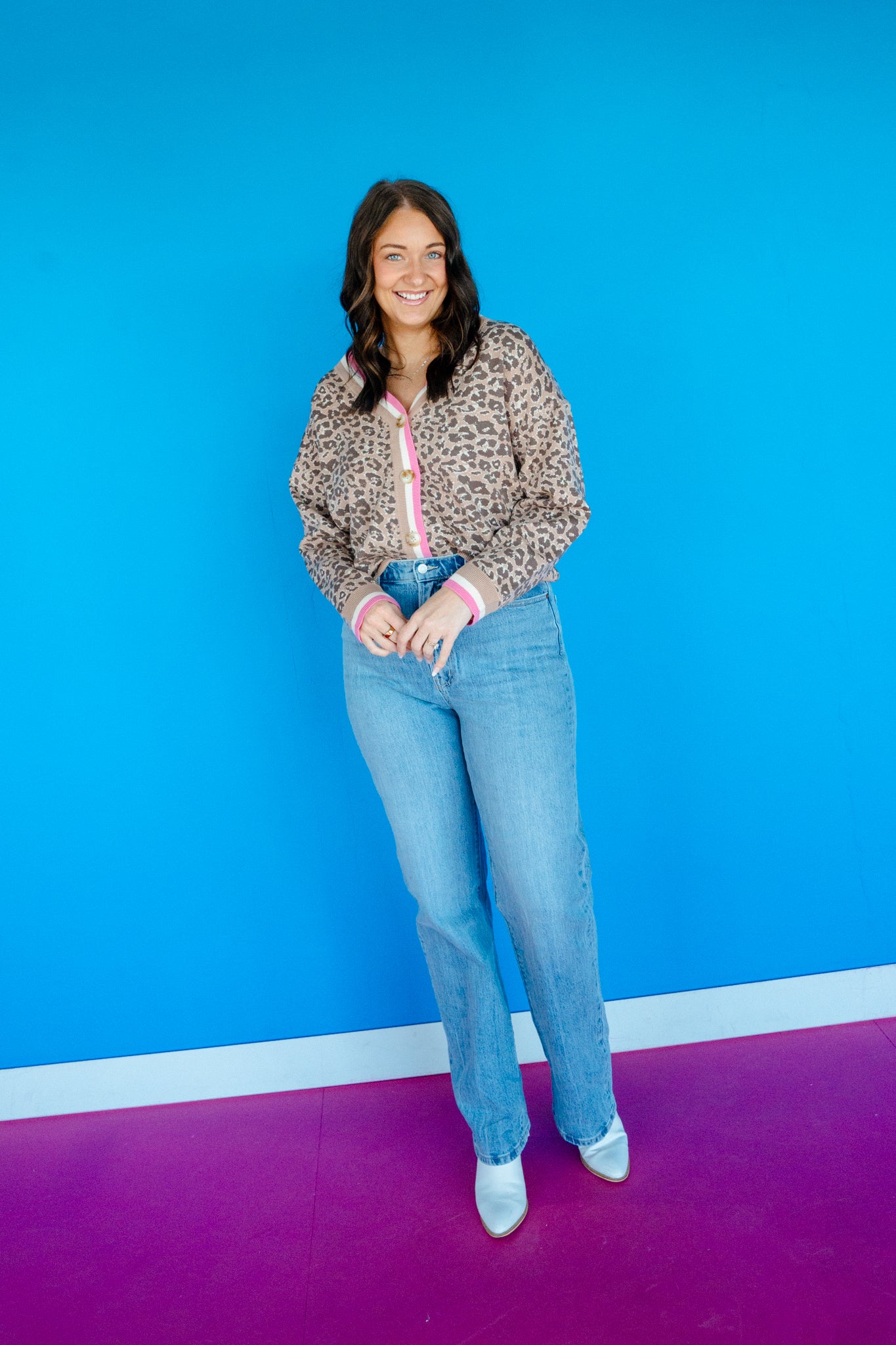 Sarah Leopard Cardigan - Mushroom + Rose