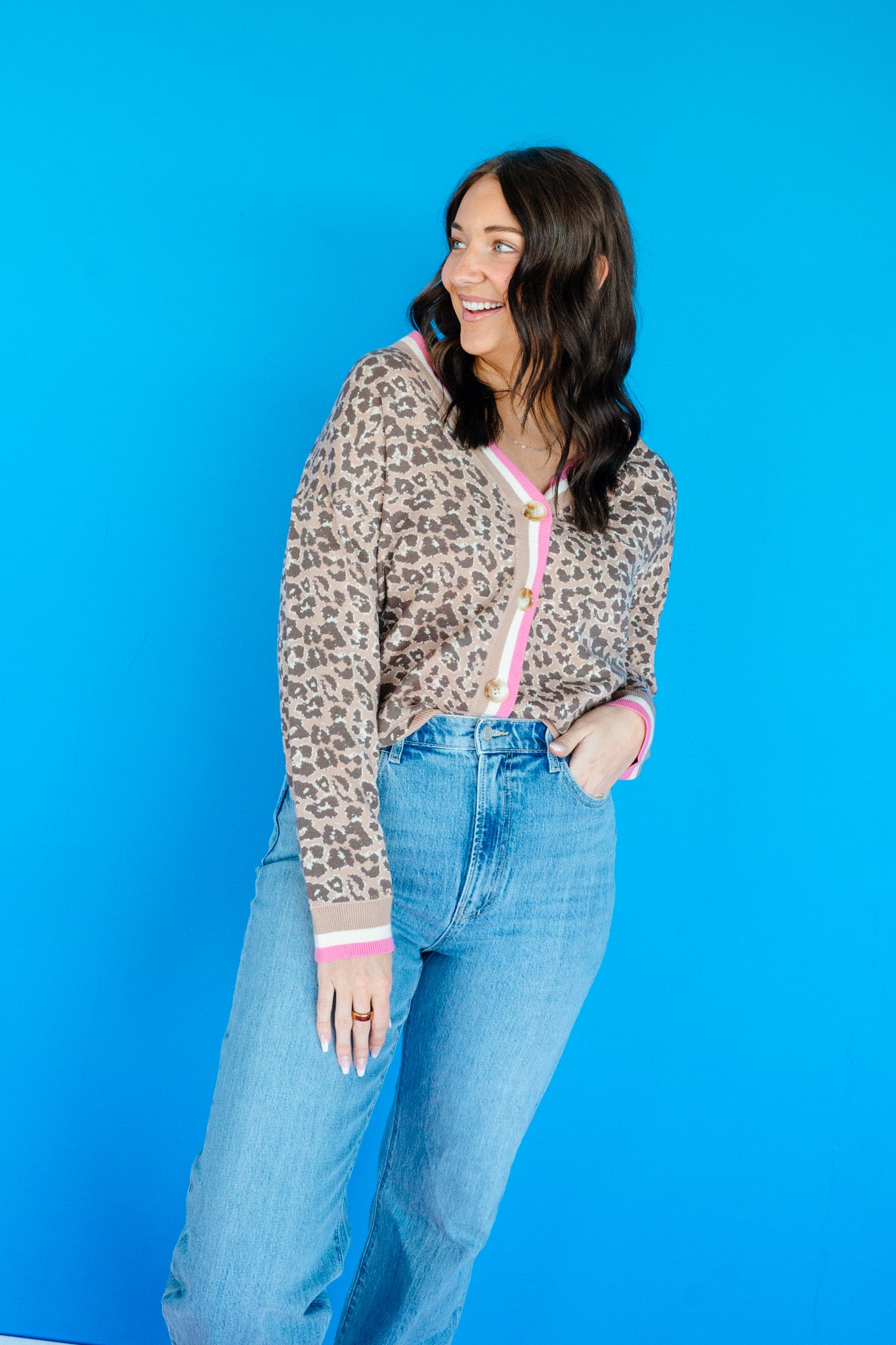 Sarah Leopard Cardigan - Mushroom + Rose