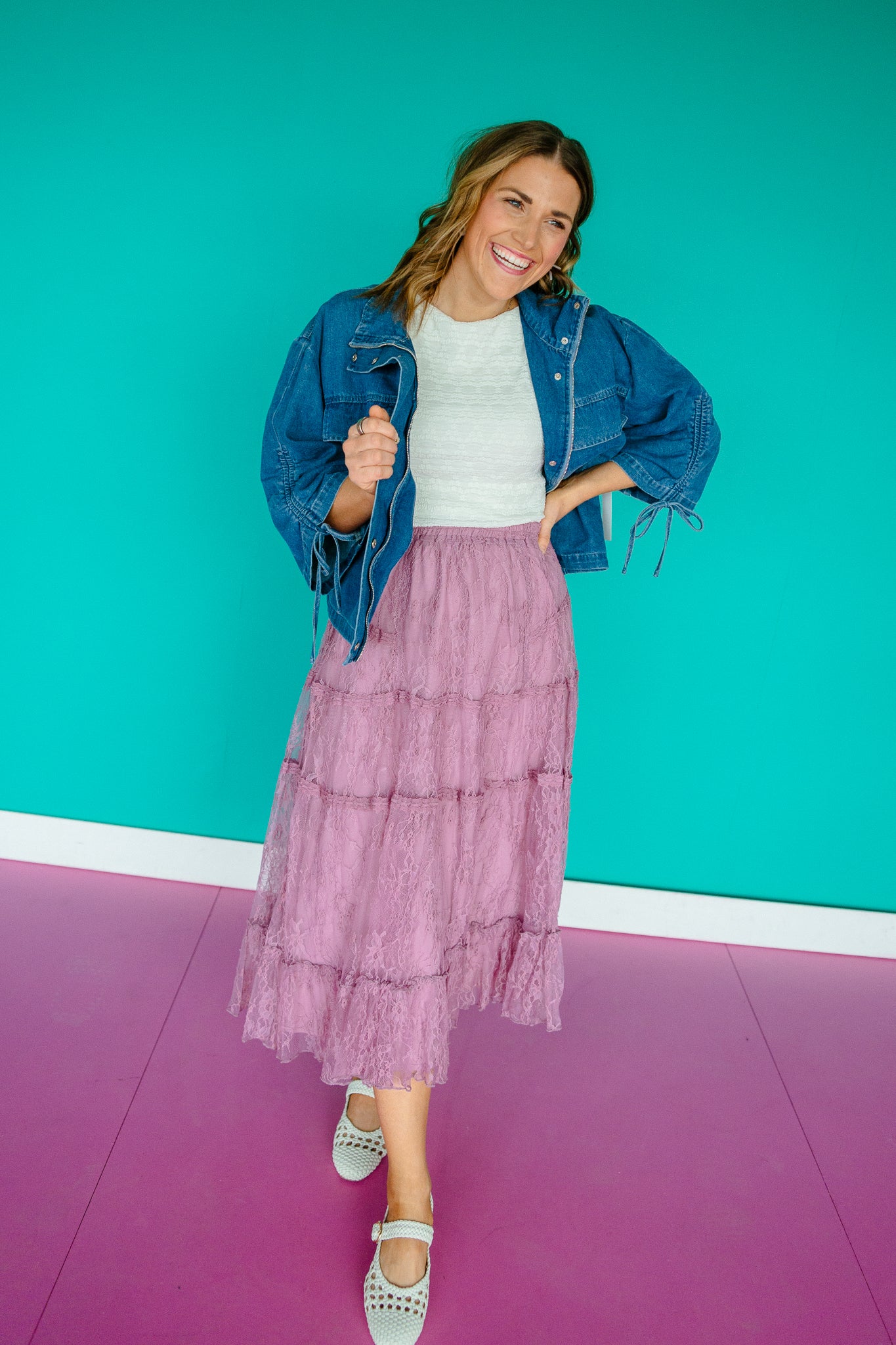 Evie Lace Tiered Skirt - Mauve