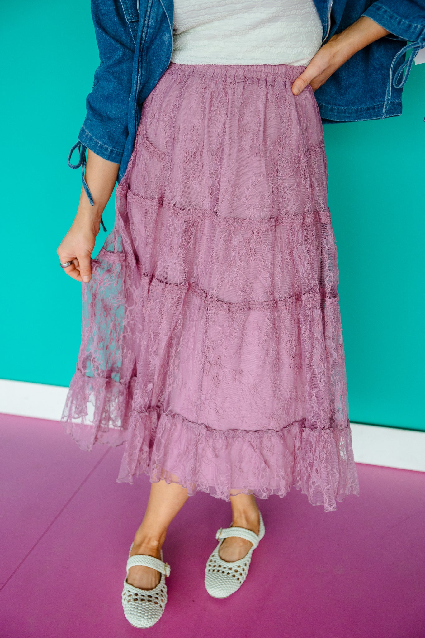 Evie Lace Tiered Skirt - Mauve