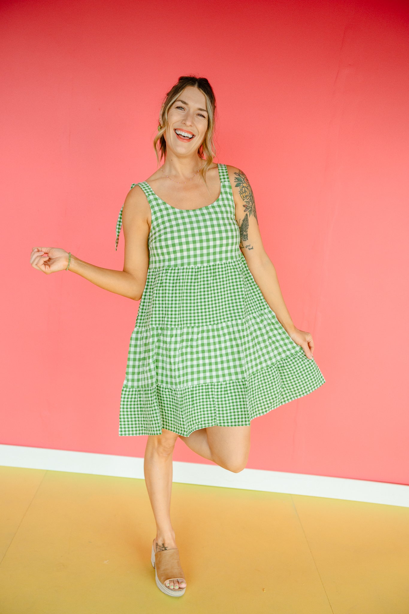 Celeste Gingham Mini Dress - Dark Kerry + Ivory