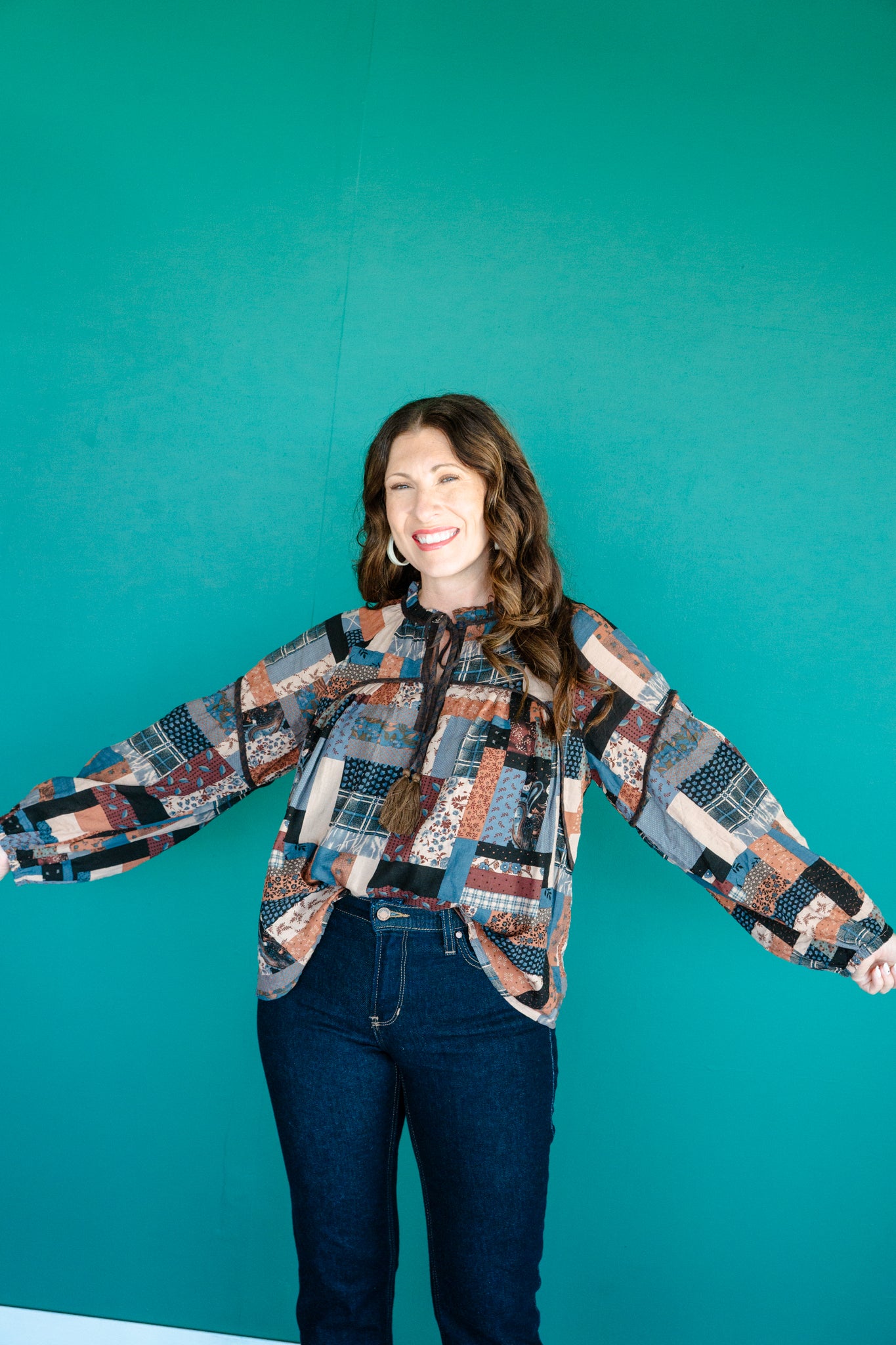 Ester Flowy Blouse - Dark Brown + Amber + Beige