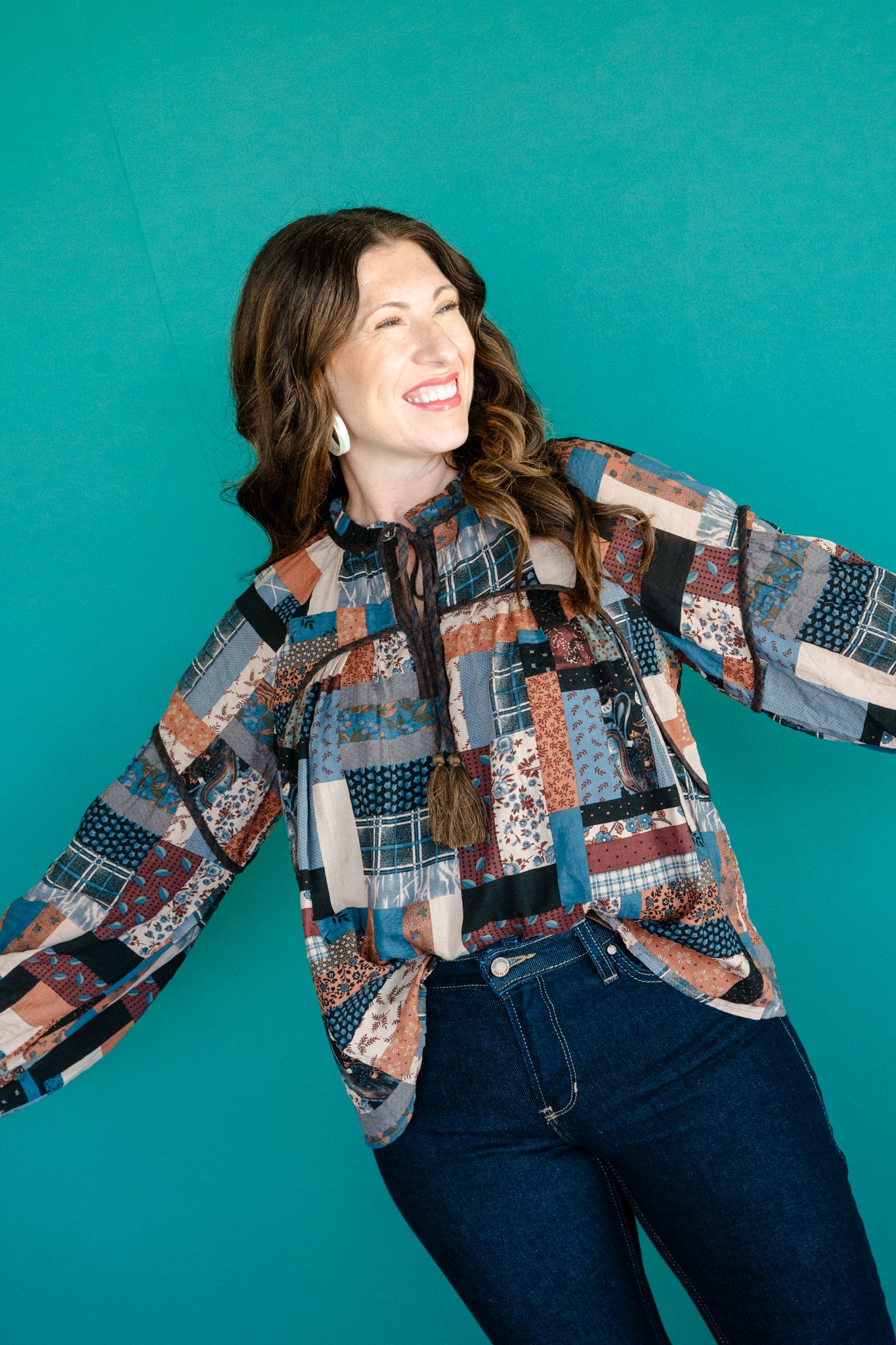 Ester Flowy Blouse - Dark Brown + Amber + Beige