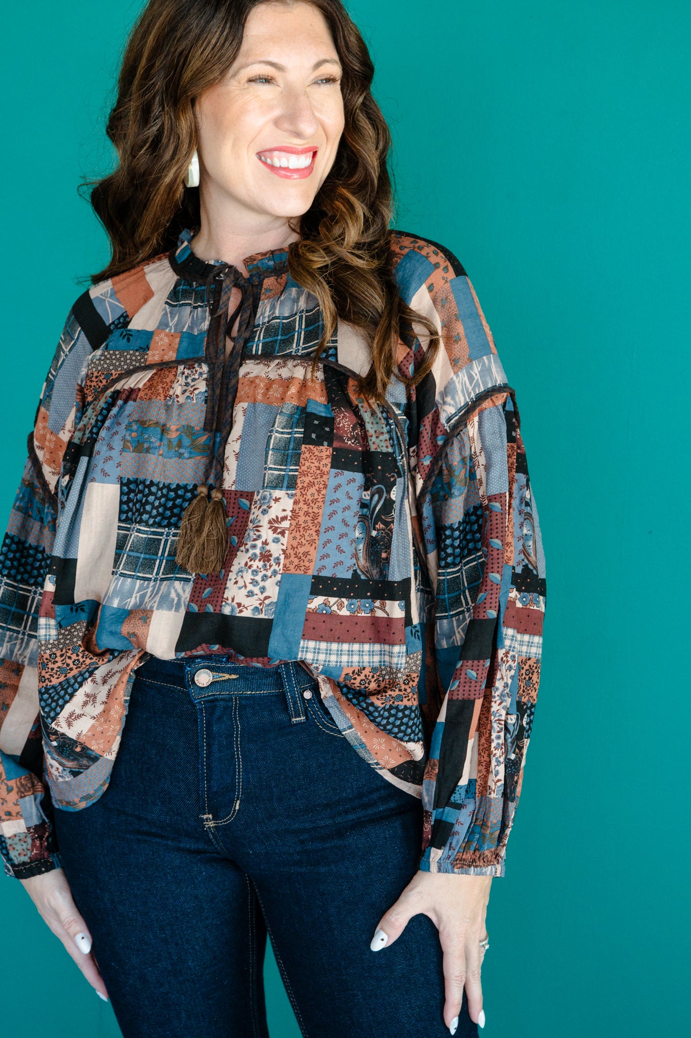 Ester Flowy Blouse - Dark Brown + Amber + Beige