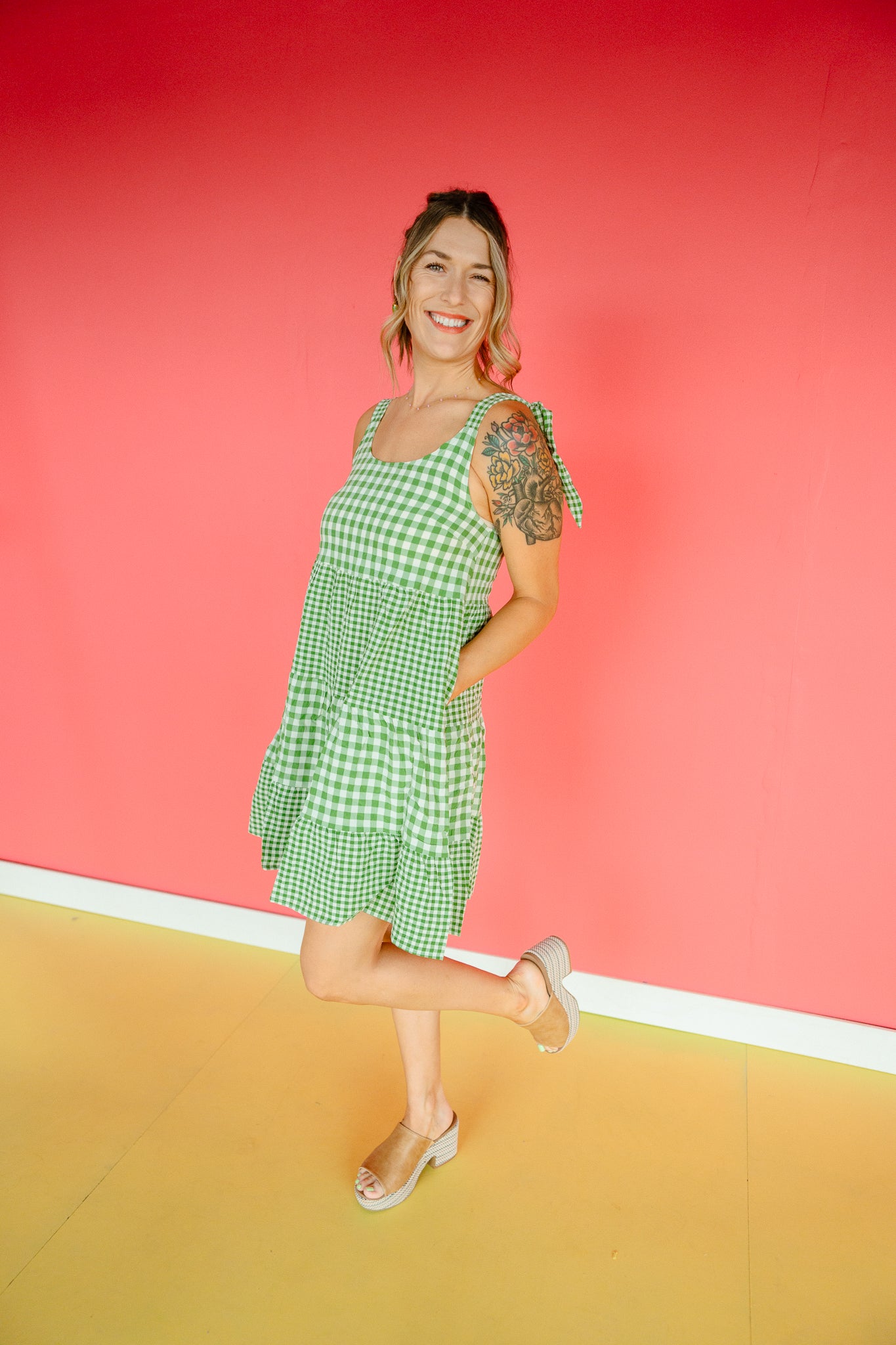 Celeste Gingham Mini Dress - Dark Kerry + Ivory