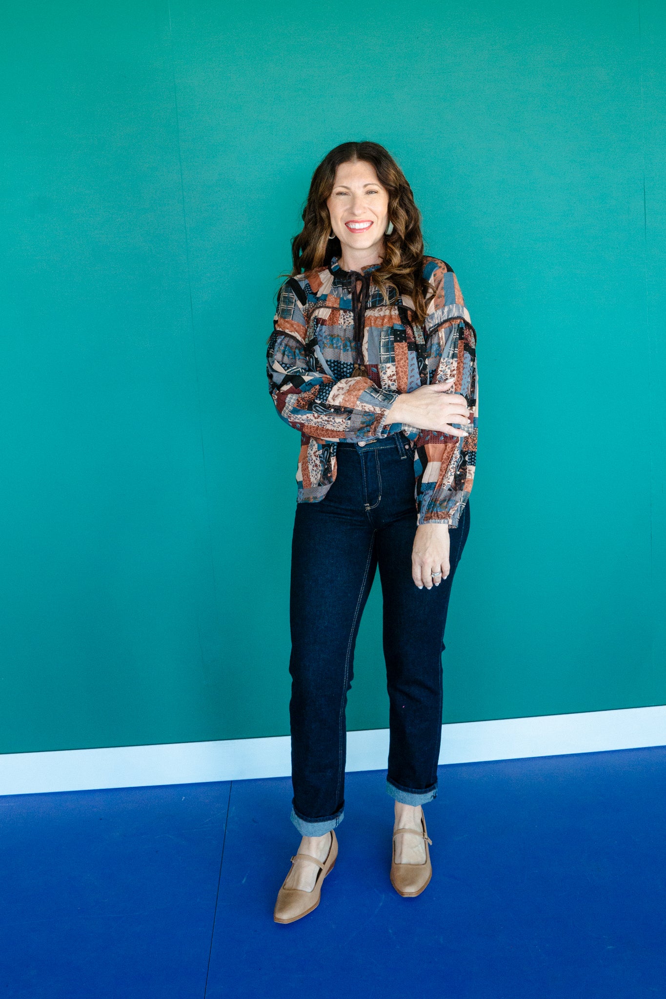 Ester Flowy Blouse - Dark Brown + Amber + Beige