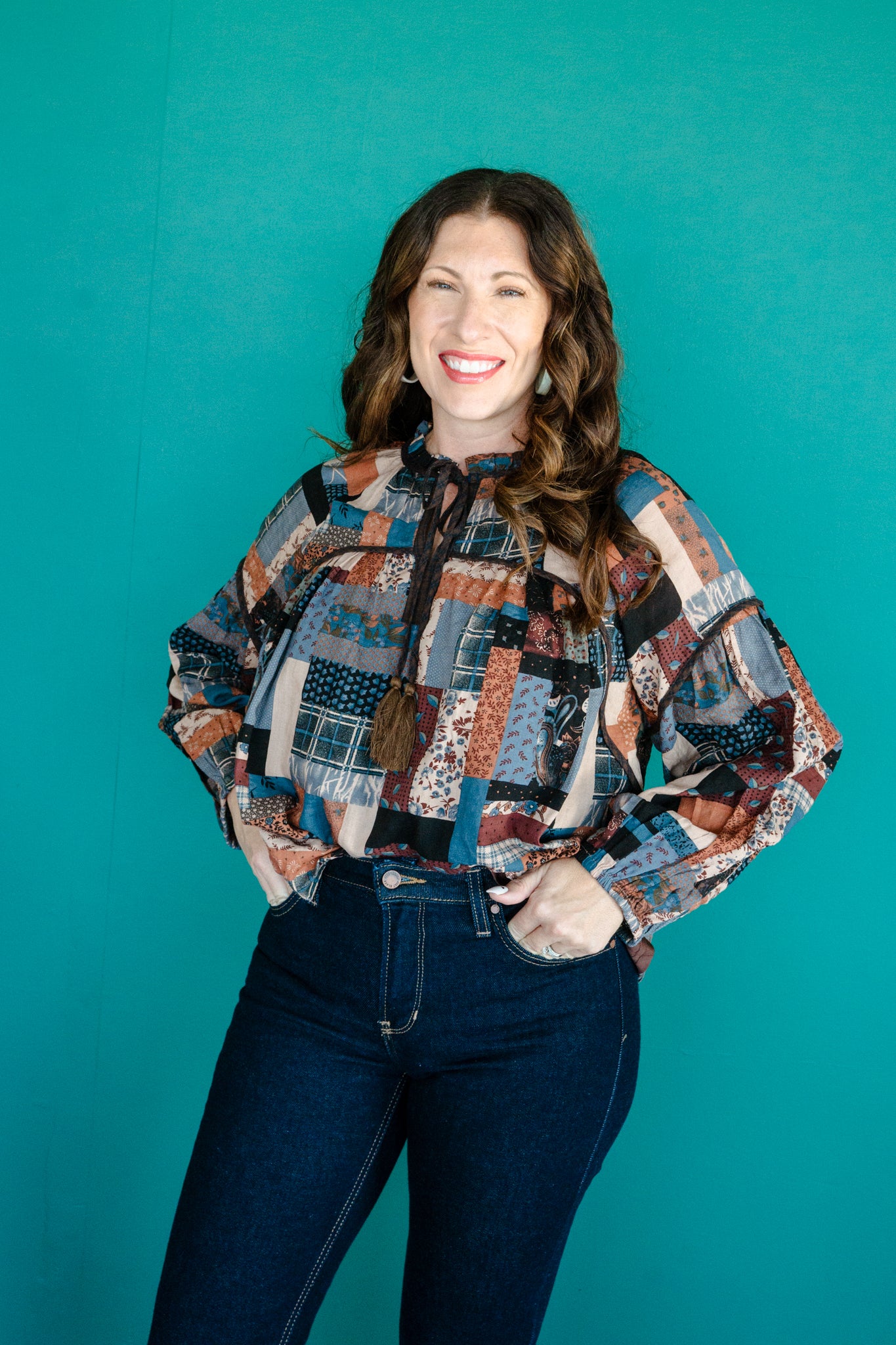 Ester Flowy Blouse - Dark Brown + Amber + Beige