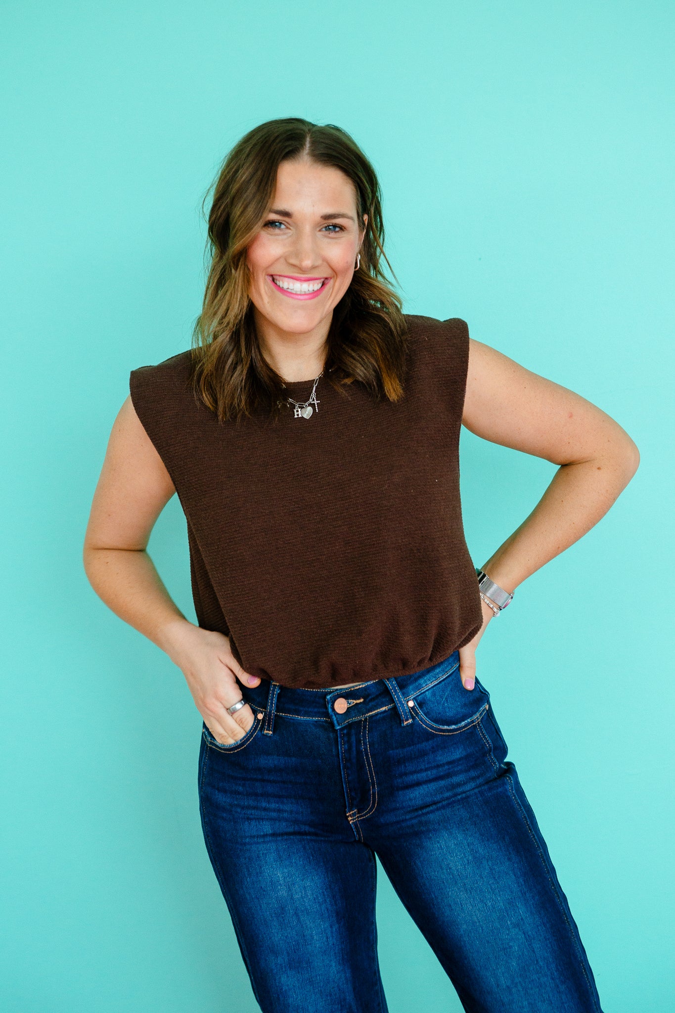 Katerina Bubble Hem Tank and Jogger Set - Soft Brown