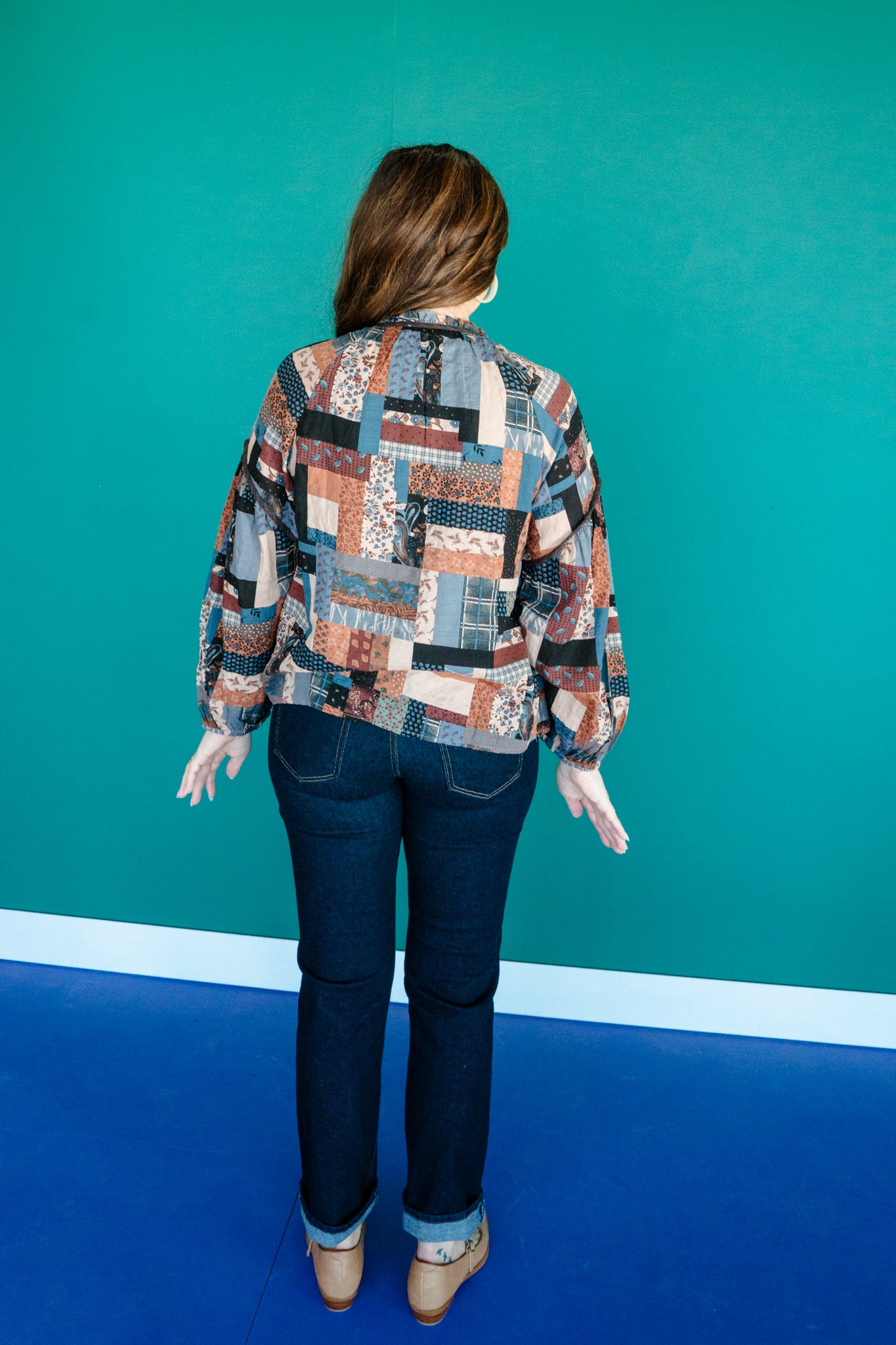 Ester Flowy Blouse - Dark Brown + Amber + Beige