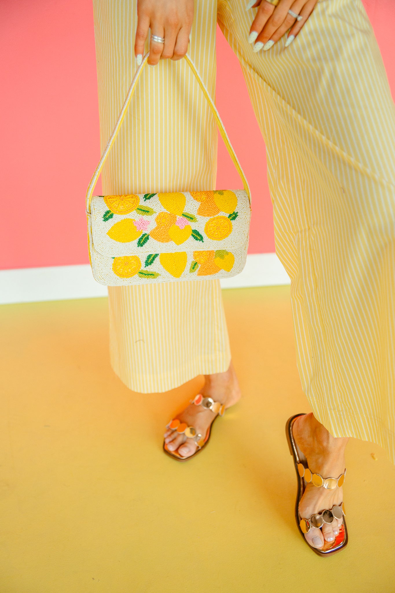 Tangy Twist Beaded Shoulder Bag - Ivory