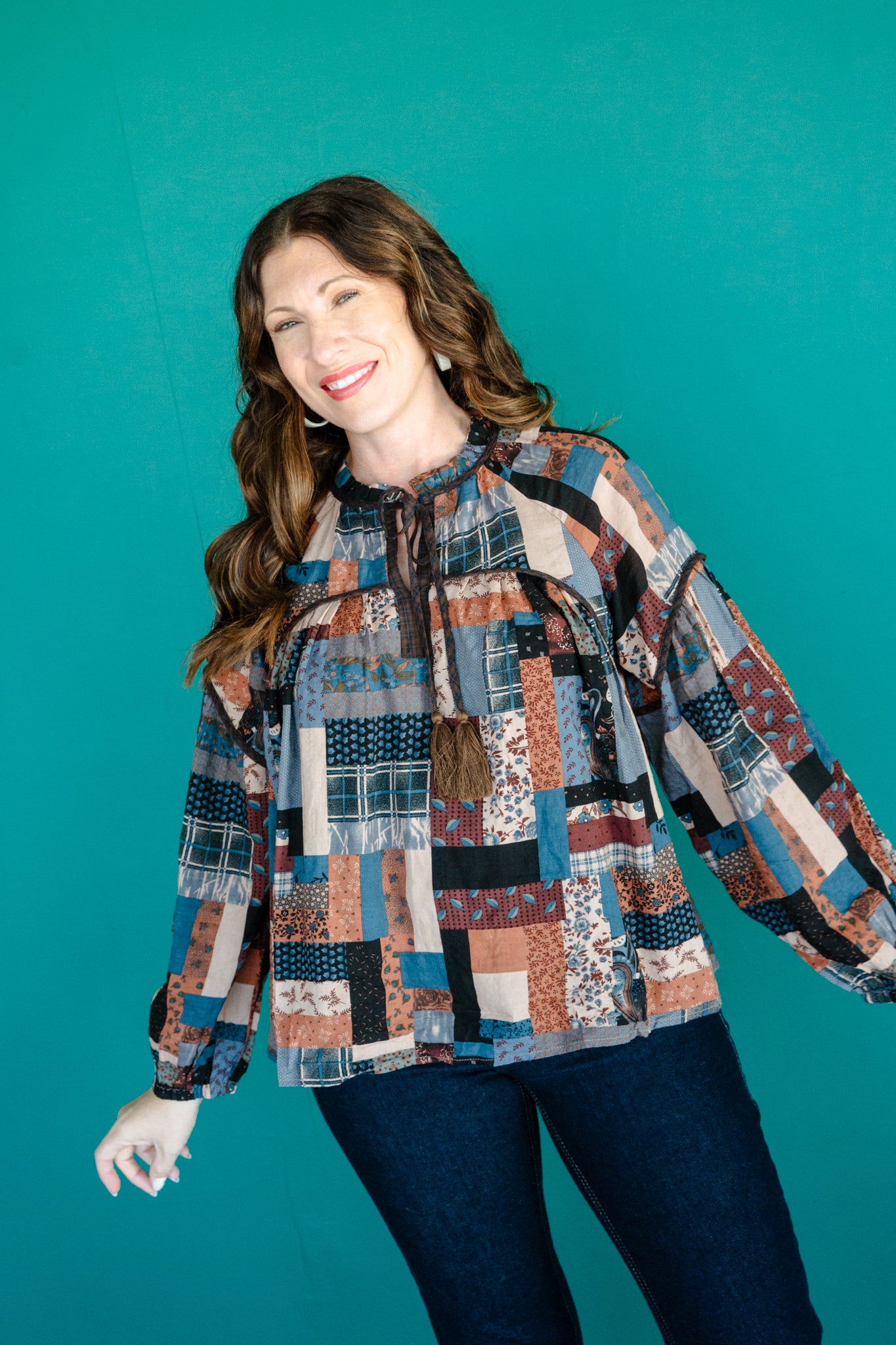 Ester Flowy Blouse - Dark Brown + Amber + Beige