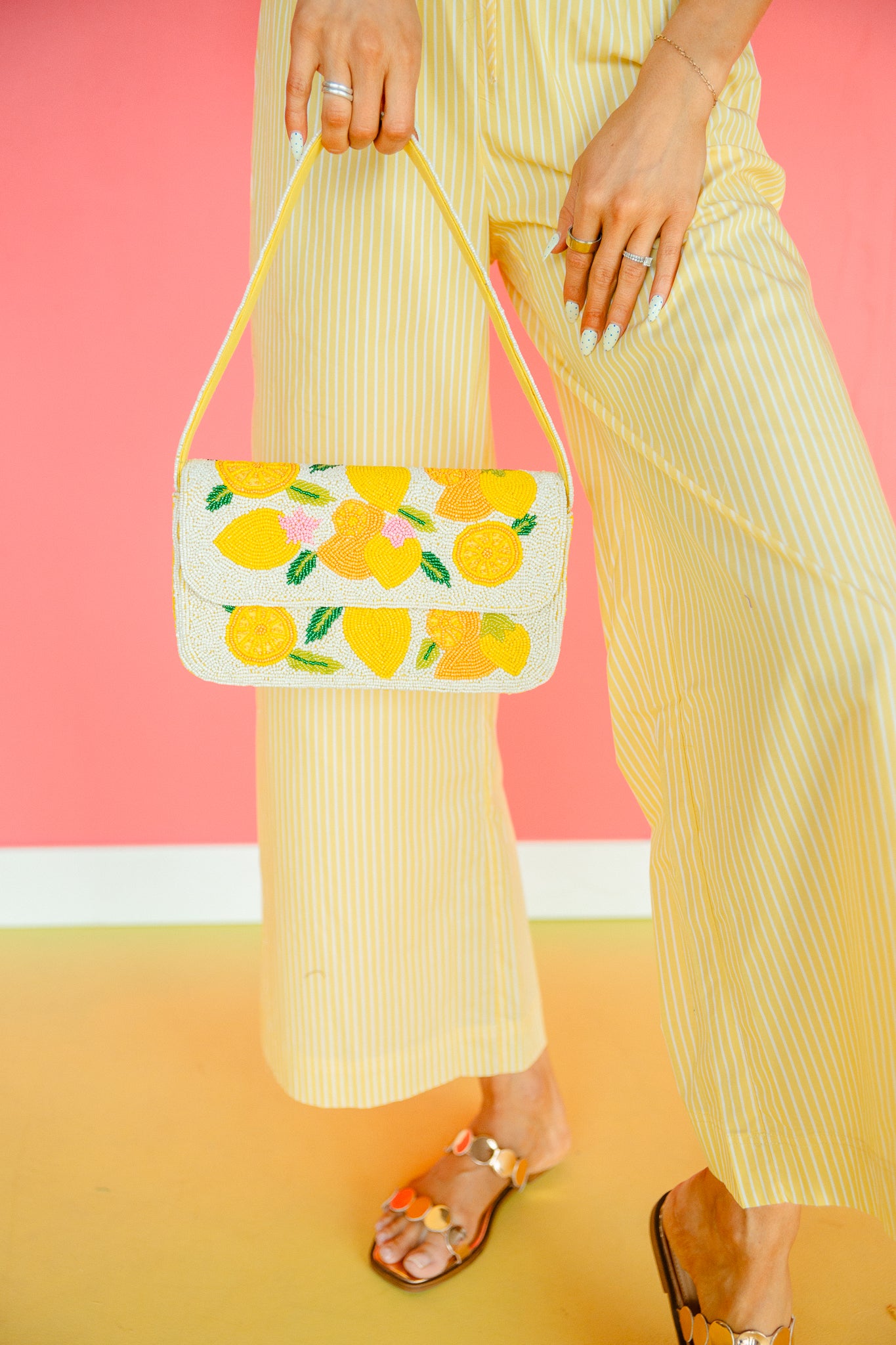 Tangy Twist Beaded Shoulder Bag - Ivory