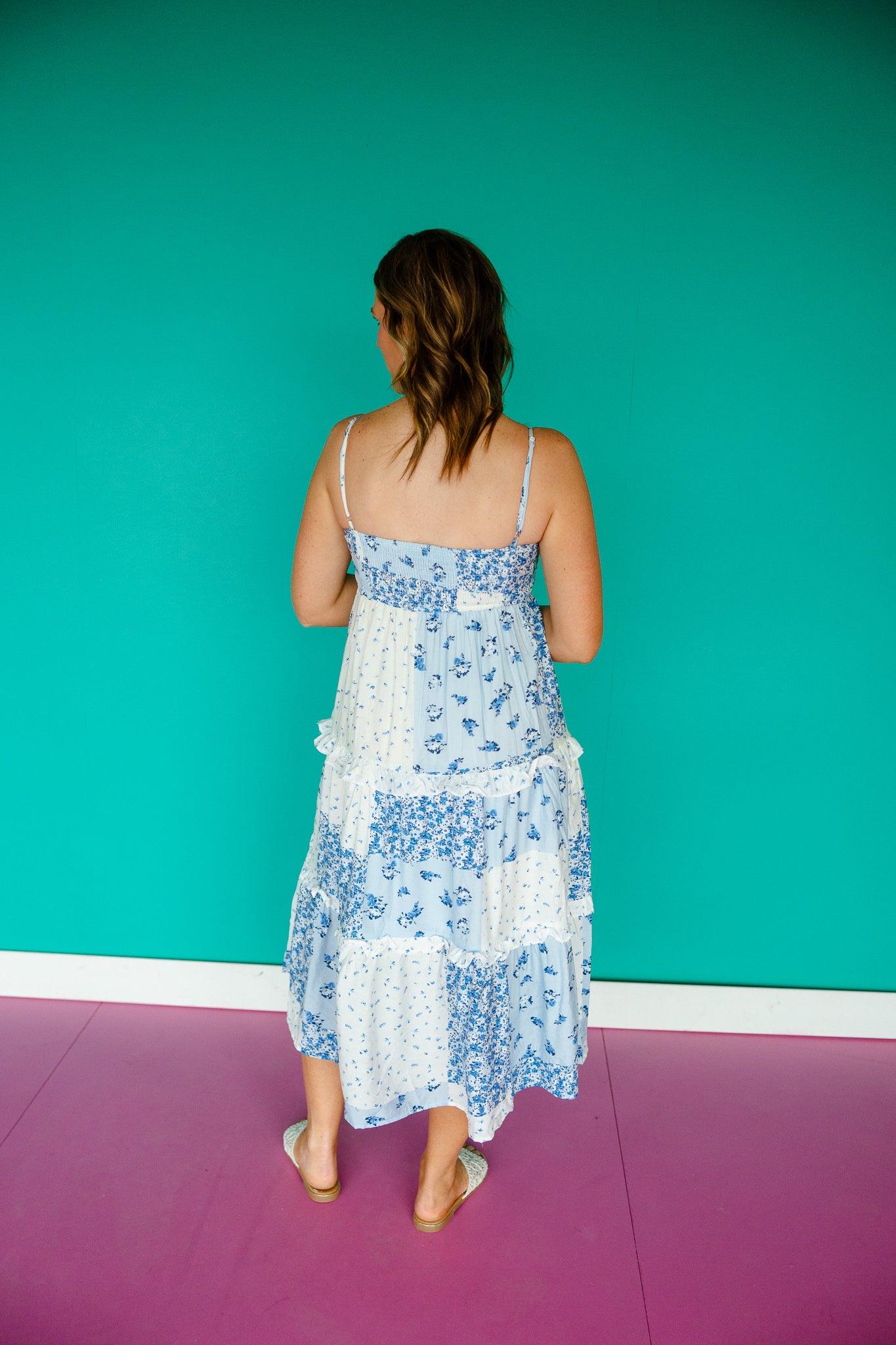 Maisy Midi Dress - Oxford Blue + Ivory