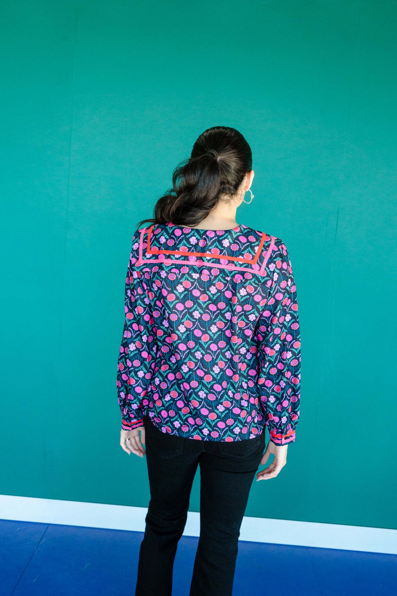 Pamela Collard Button Blouse - Black + Raspberry