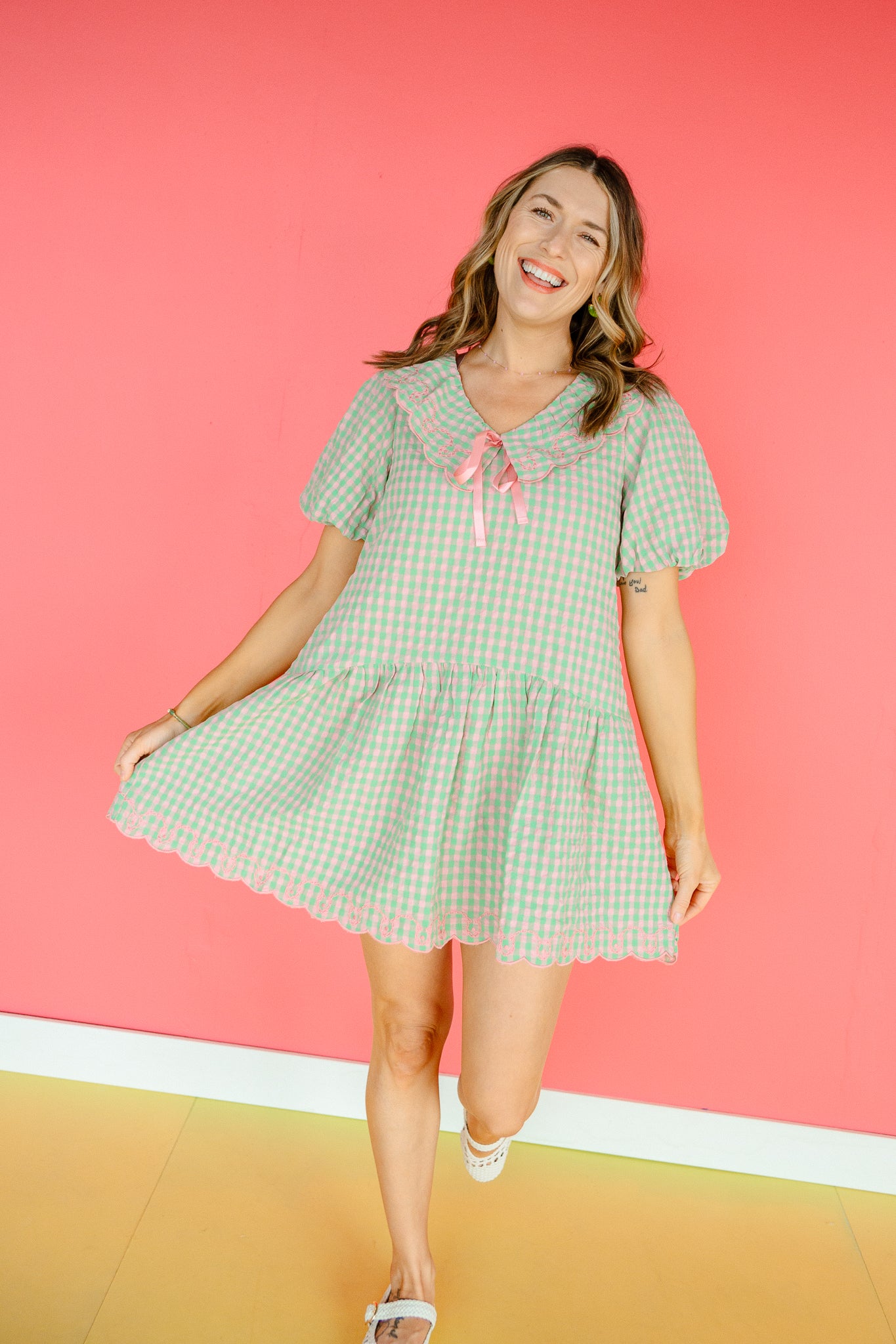 Annaliese Babydoll Mini Dress - Apple + Warm Pink