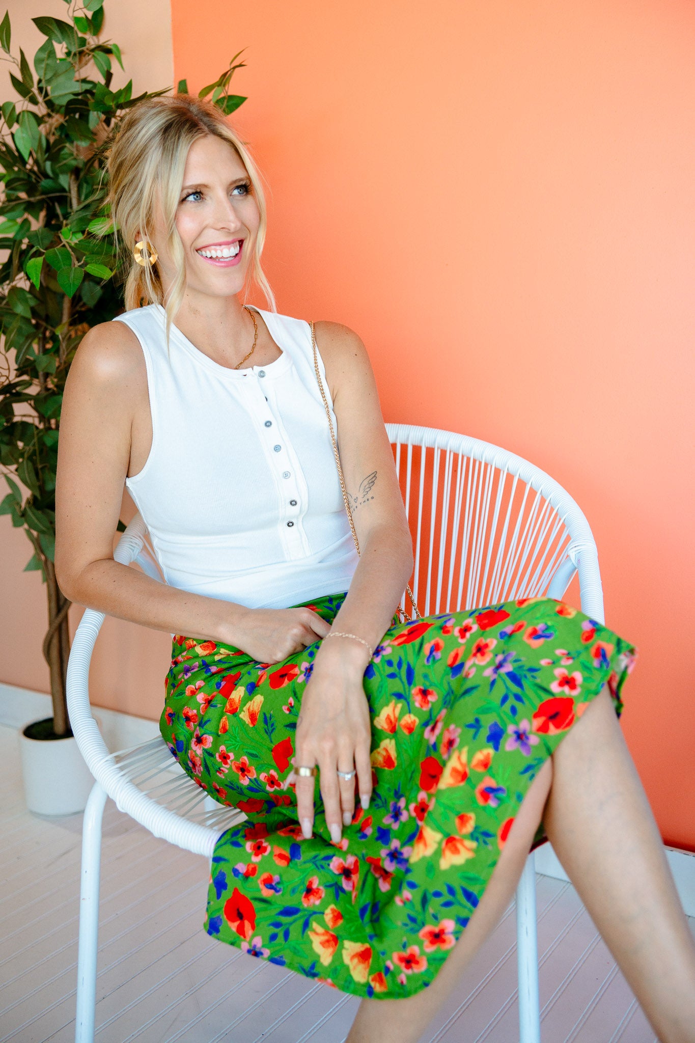 Wanda Floral Pencil Skirt - Grass + Poppy + Heliotrope