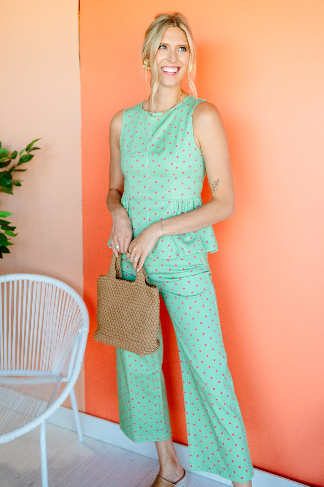 Dottie Wide Leg Pants - Dark Apple Jade + Pink
