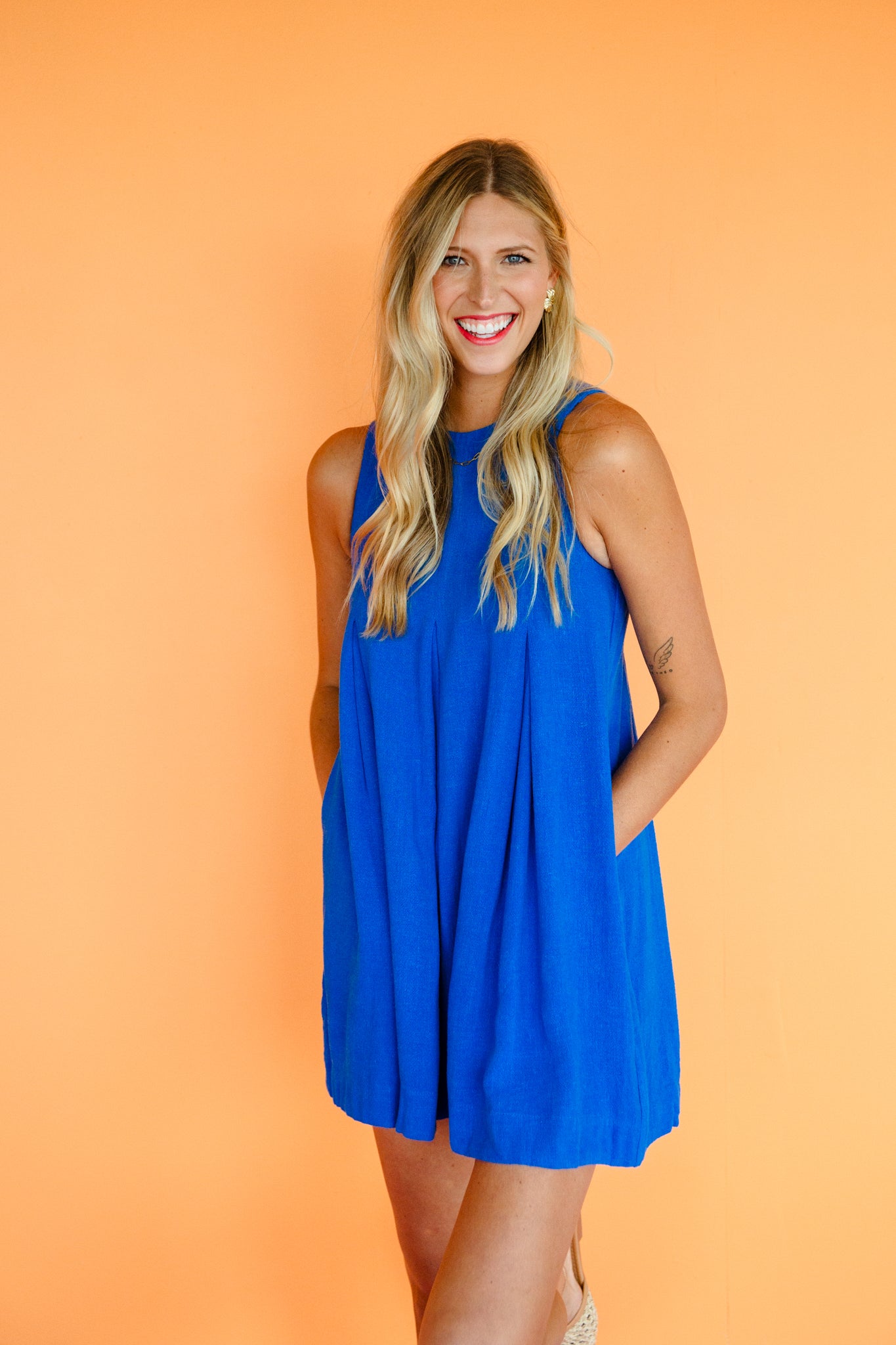 Susan Pleated Mini Dress - Delph/Bright Blue