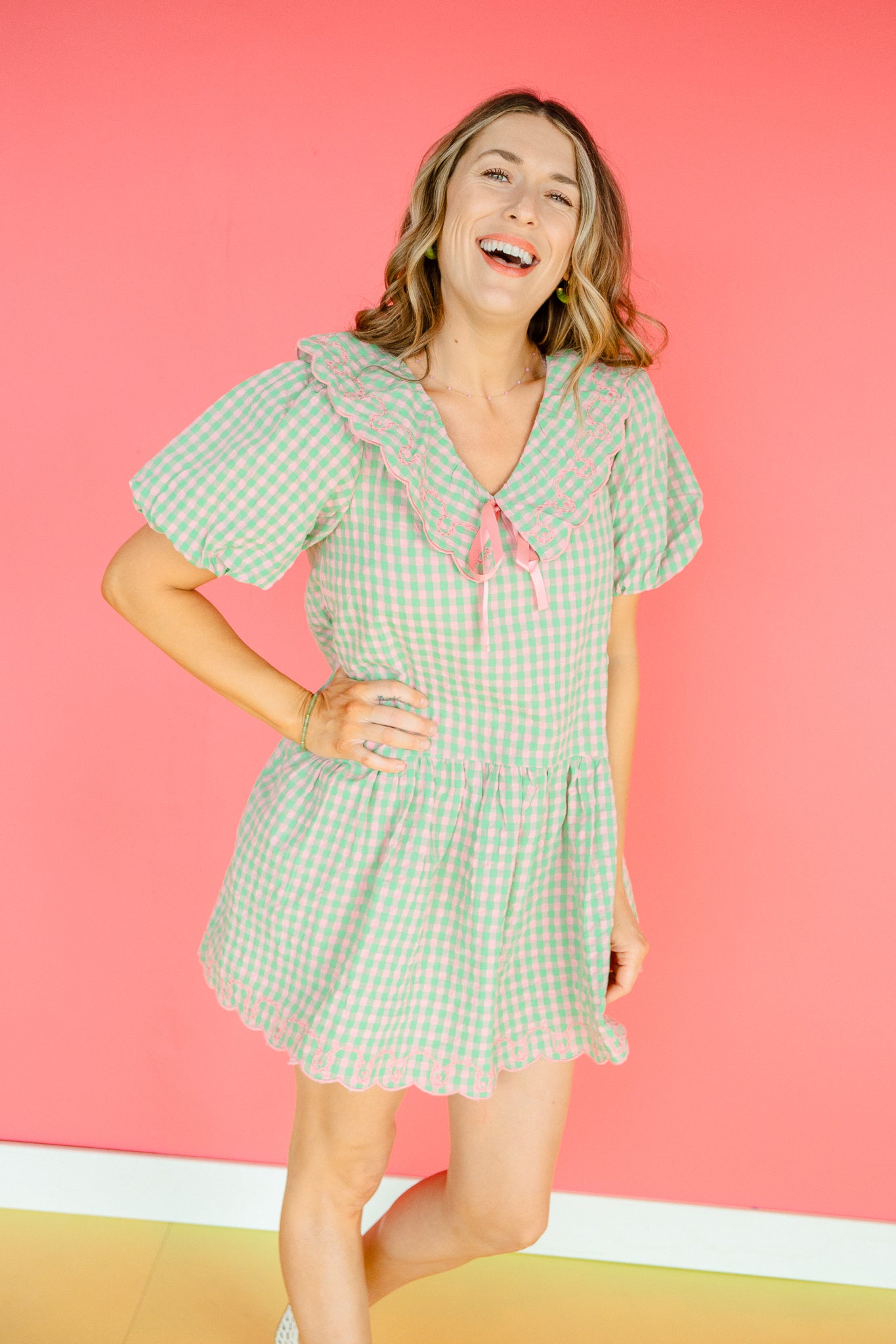 Annaliese Babydoll Mini Dress - Apple + Warm Pink