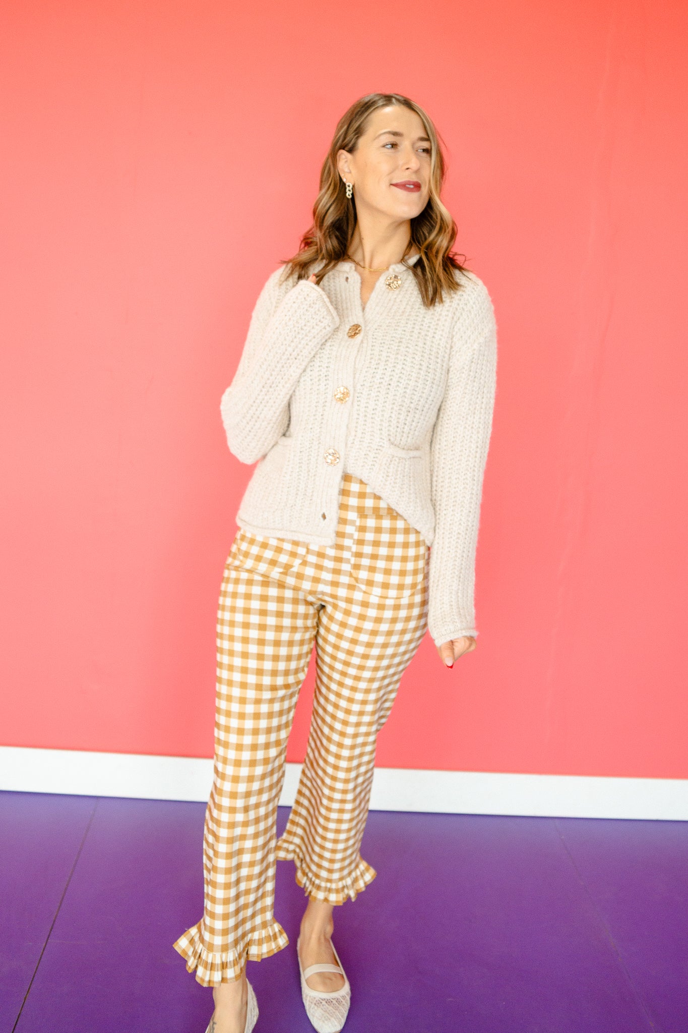 Shonda Chunky Cardigan - Beige + Gold