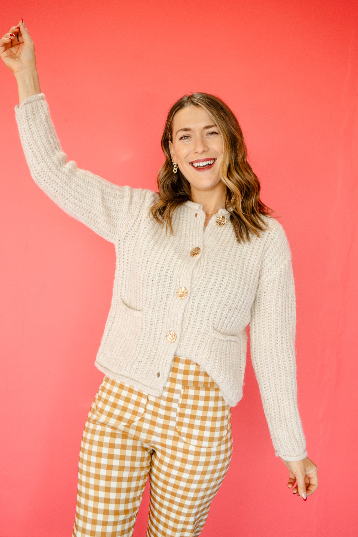 Shonda Chunky Cardigan - Beige + Gold