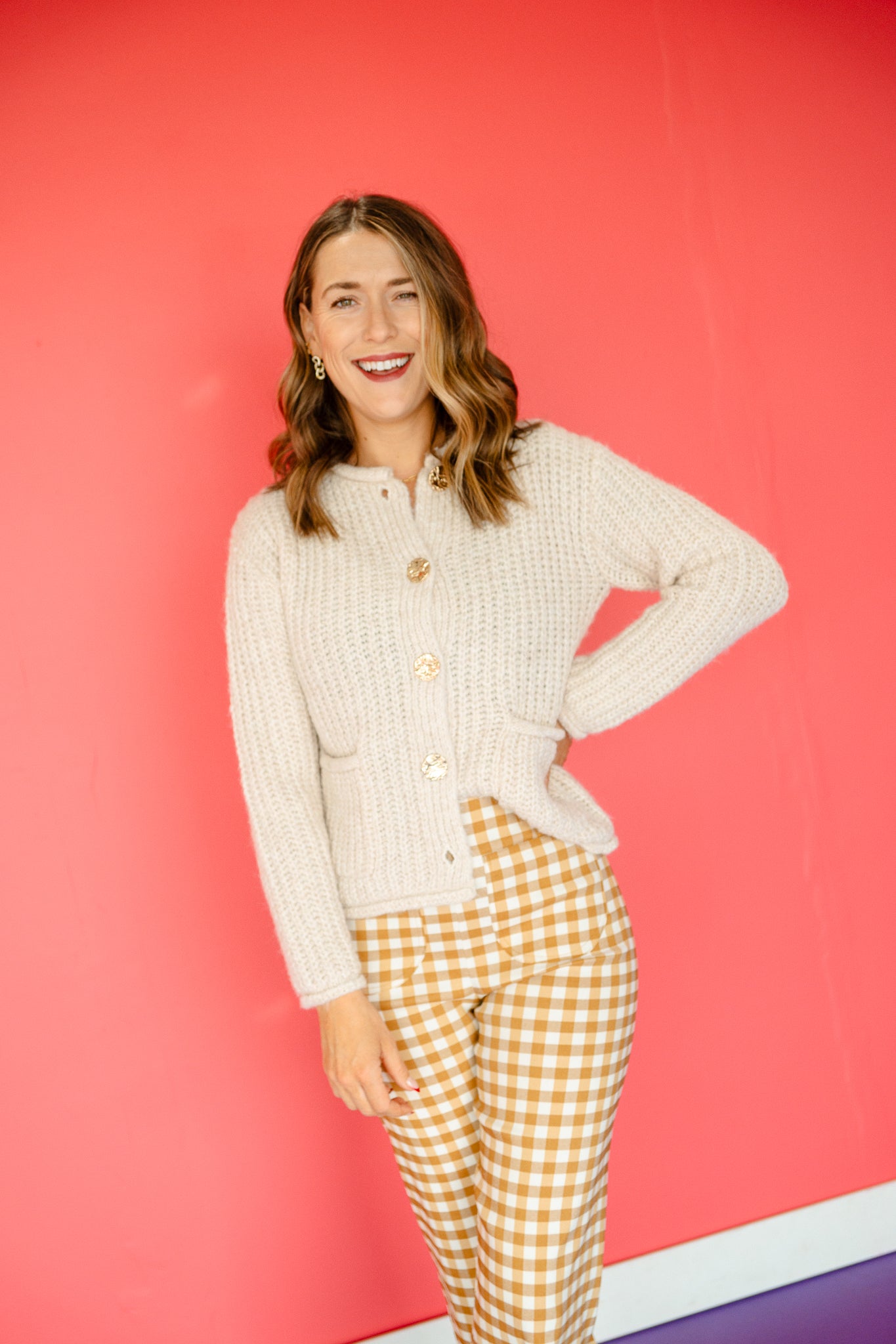 Shonda Chunky Cardigan - Beige + Gold