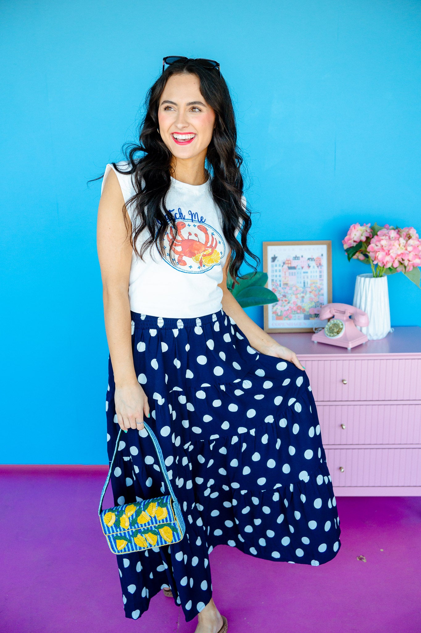 Nicki Tiered Polka Dot Maxi Skirt - Navy