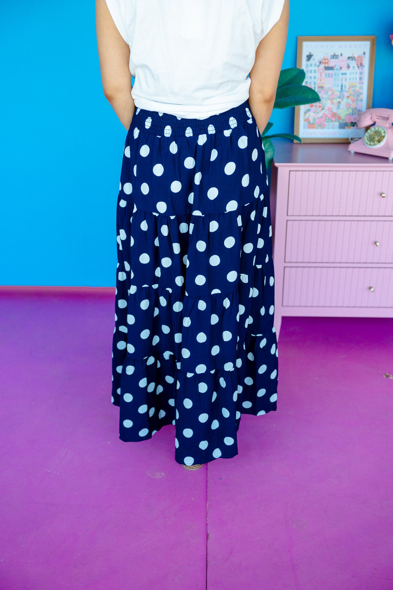Nicki Tiered Polka Dot Maxi Skirt - Navy