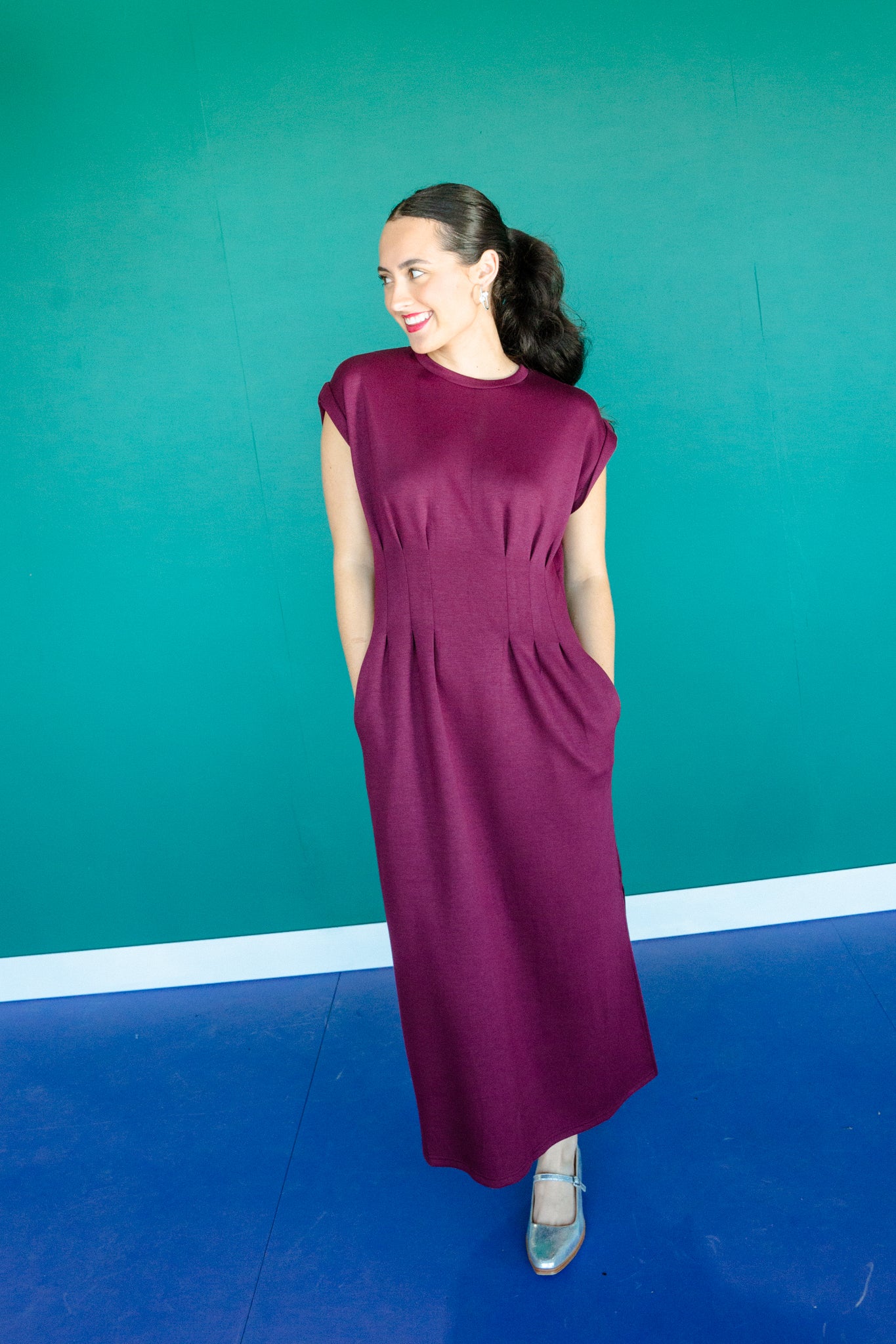 Aurora Short Sleeve Midi Dress - Damson