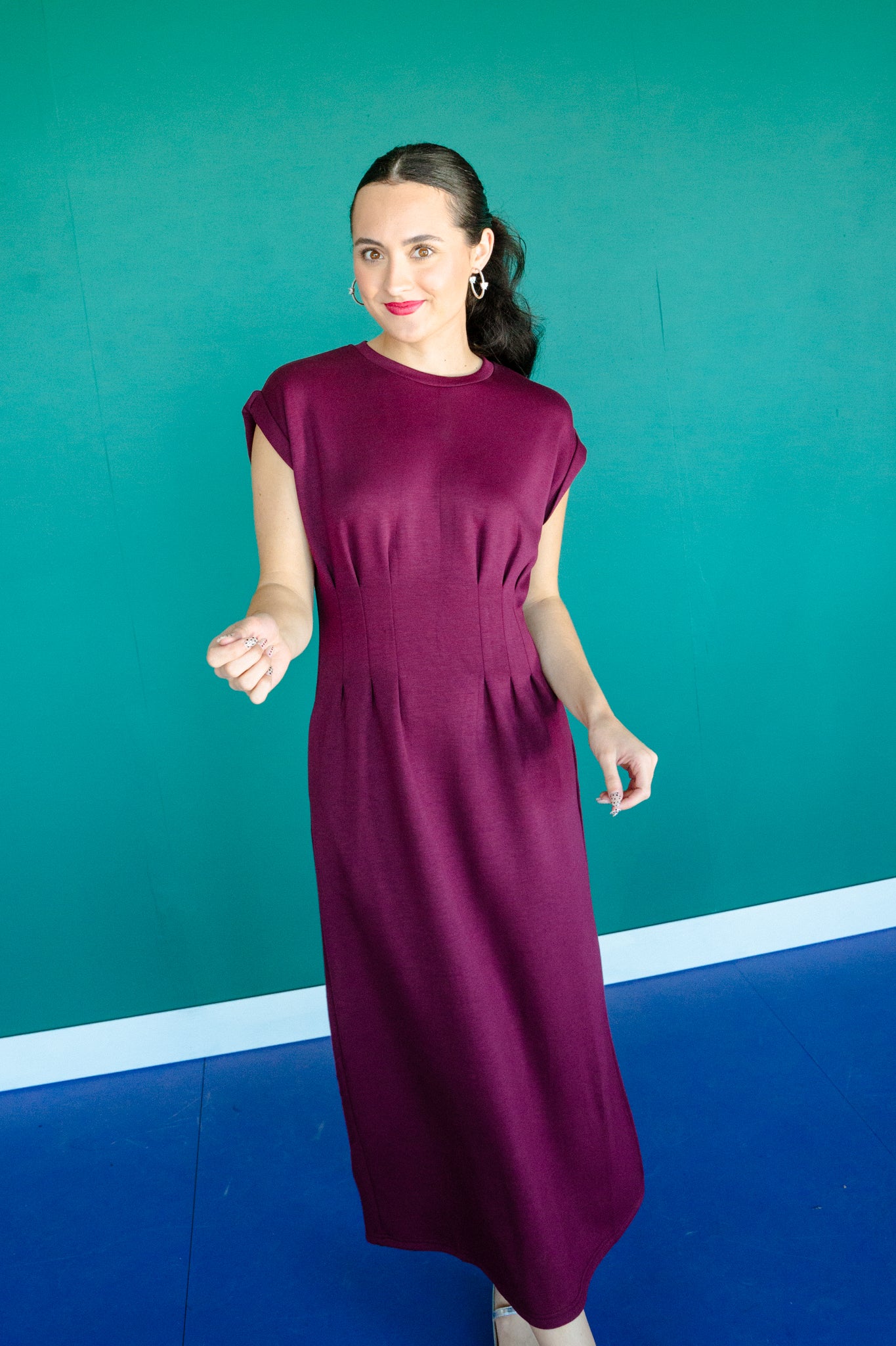 Aurora Short Sleeve Midi Dress - Damson