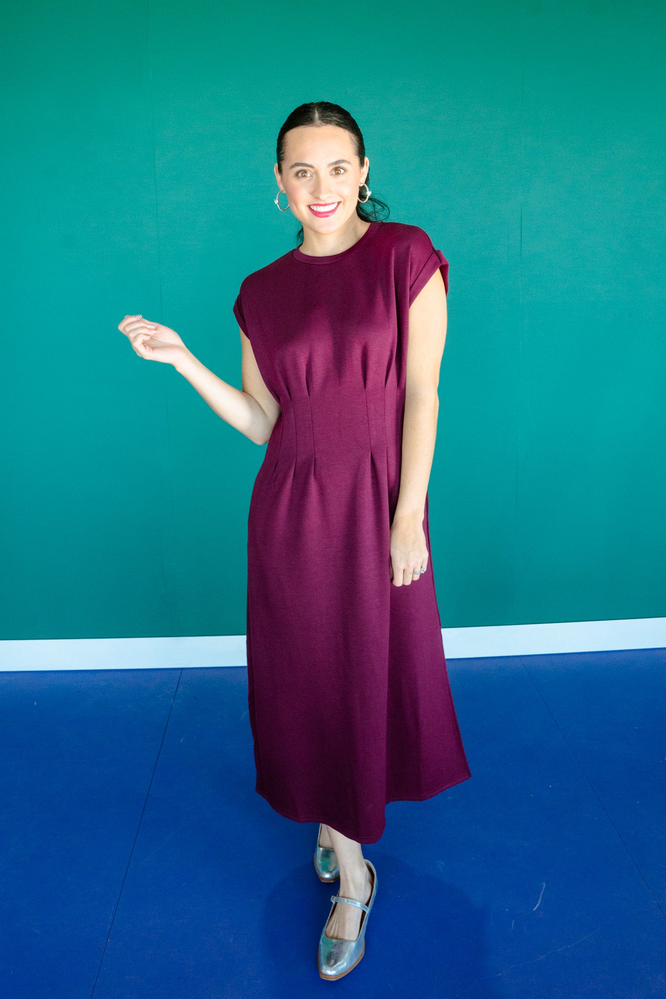 Aurora Short Sleeve Midi Dress - Damson