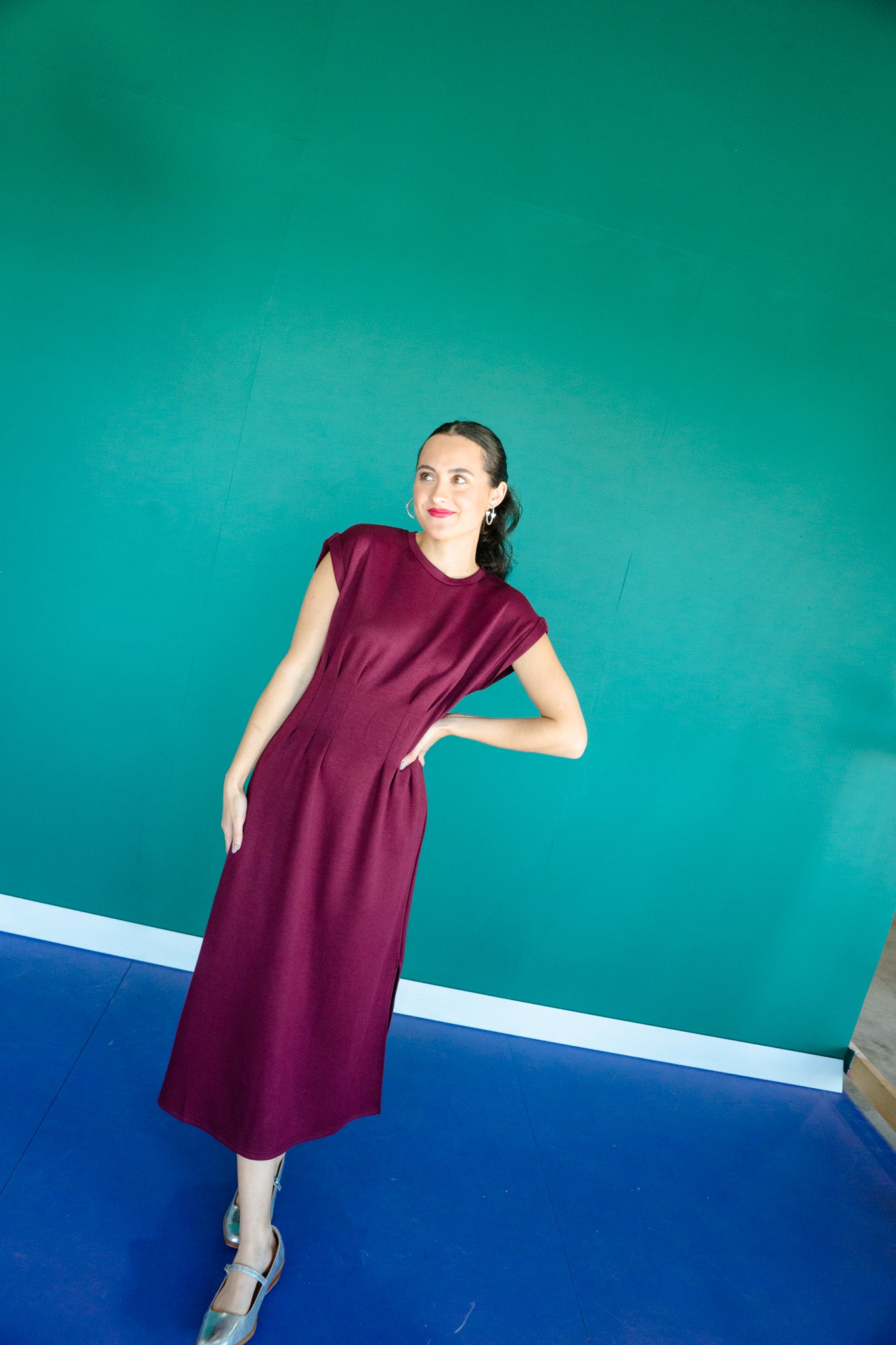 Aurora Short Sleeve Midi Dress - Damson