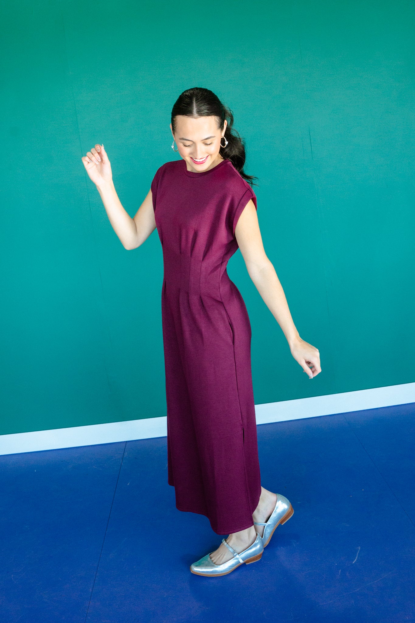 Aurora Short Sleeve Midi Dress - Damson