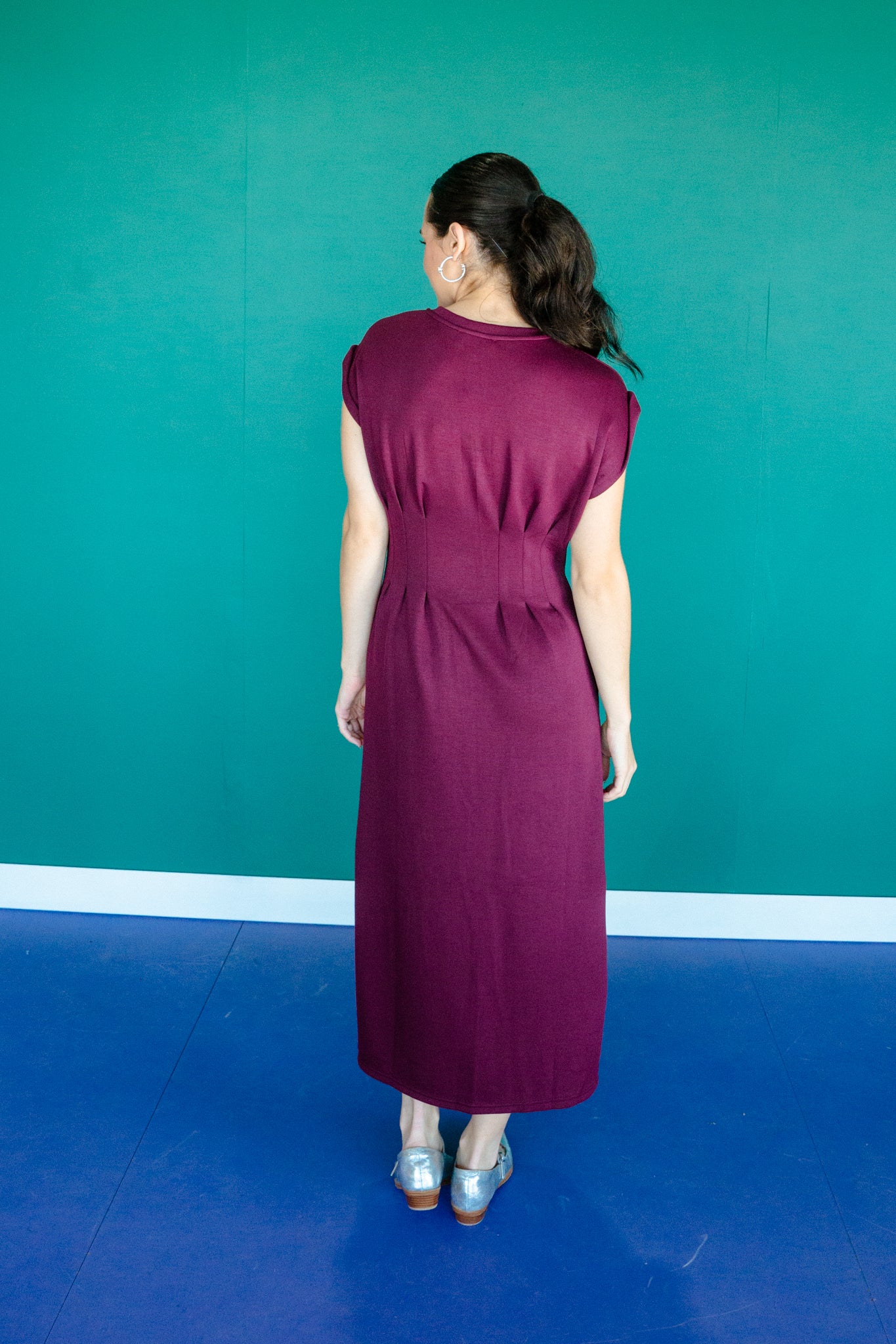 Aurora Short Sleeve Midi Dress - Damson