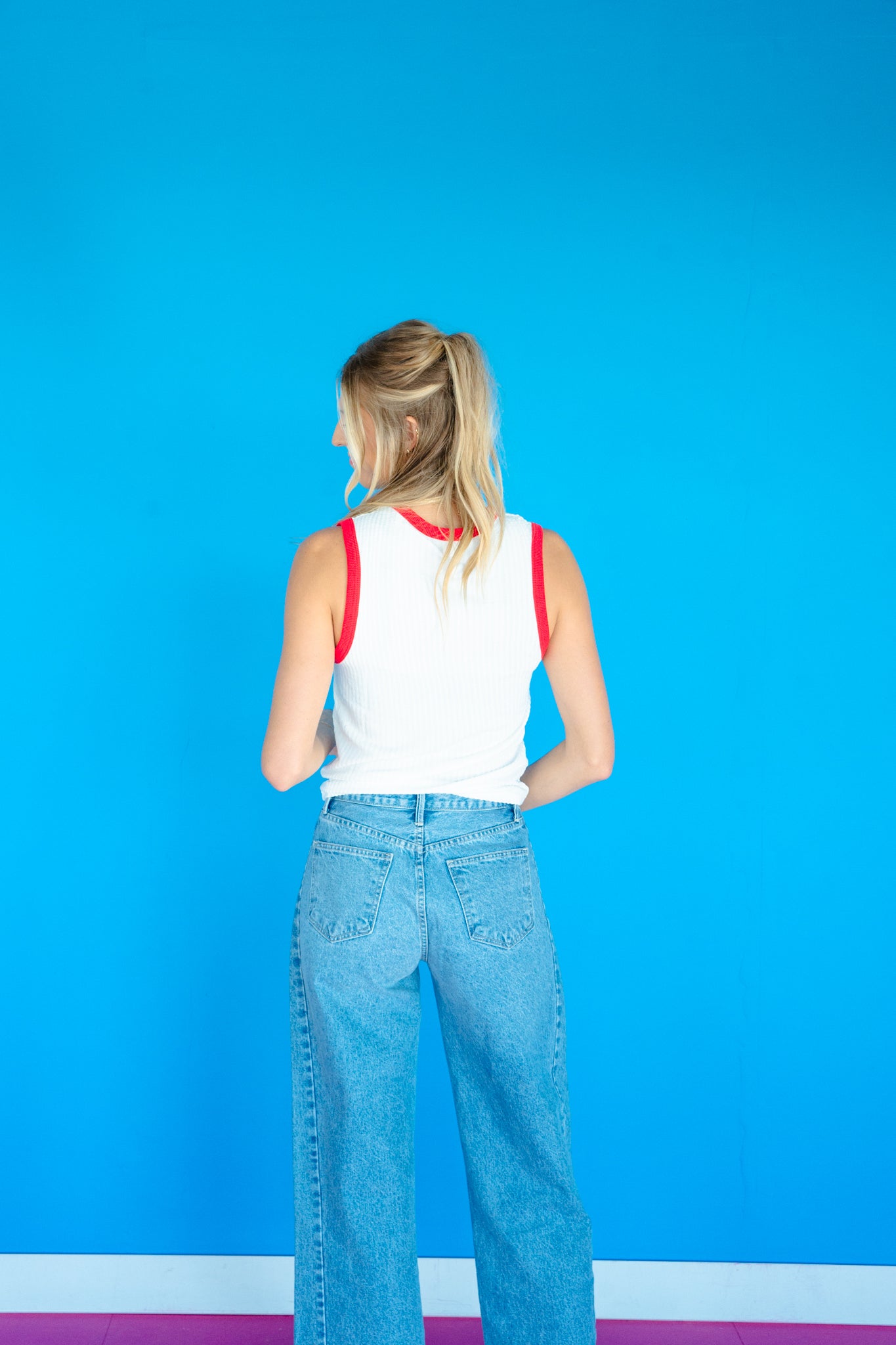 Feah V-Neck Tank - True Red + Soft White