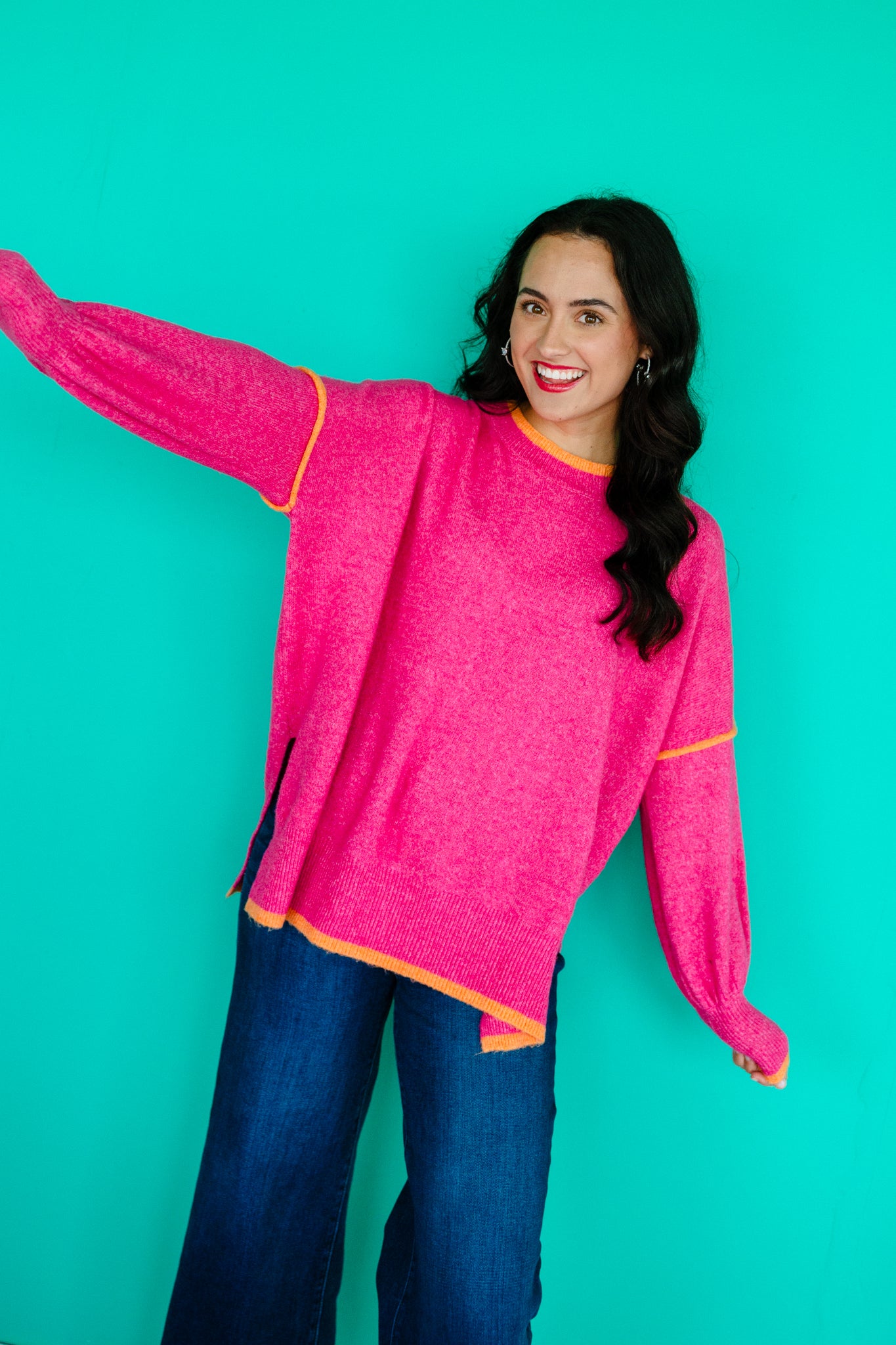 Marilyn Stitch Detail Sweater - Hot Pink