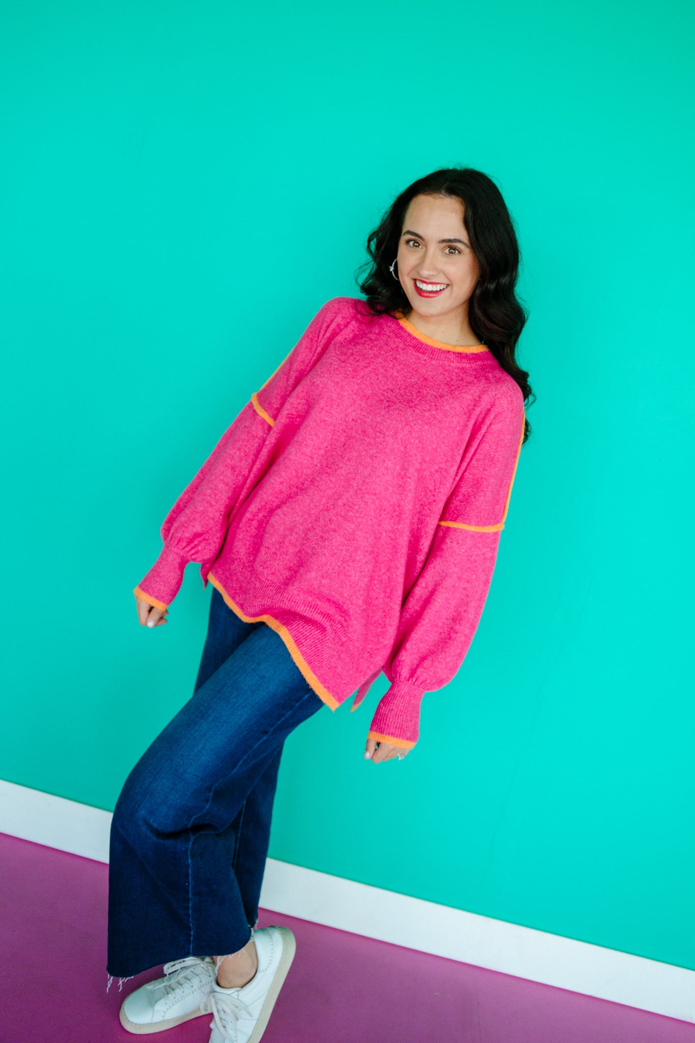 Marilyn Stitch Detail Sweater - Hot Pink