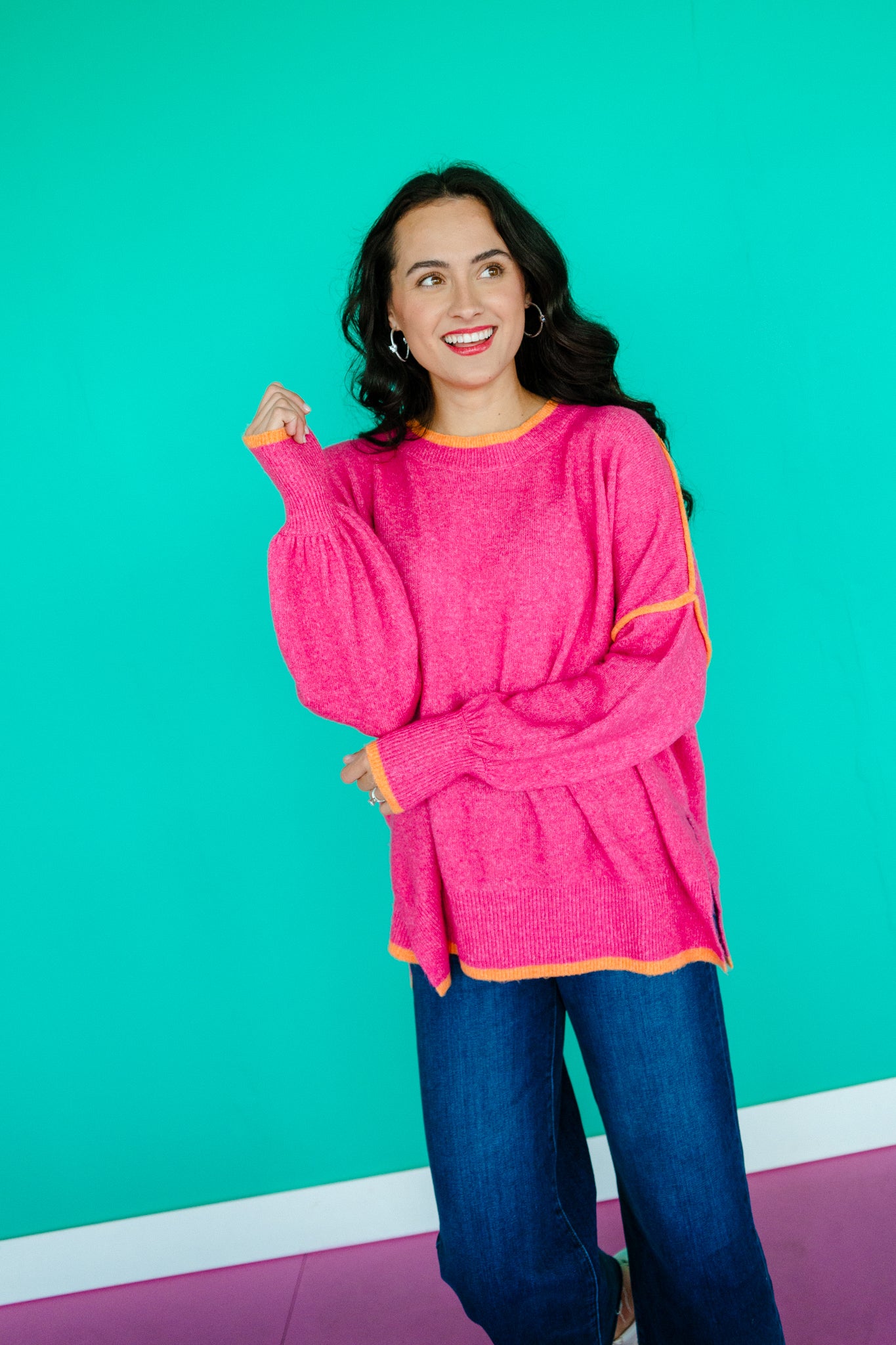 Marilyn Stitch Detail Sweater - Hot Pink