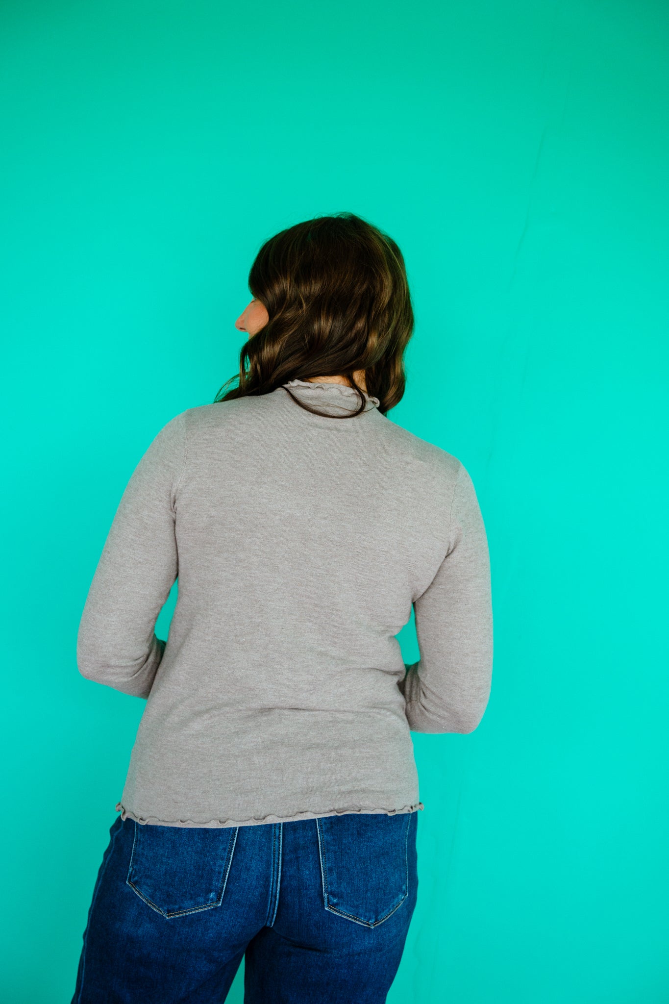 Coraline Lettuce Edge Long Sleeve Top - Mushroom