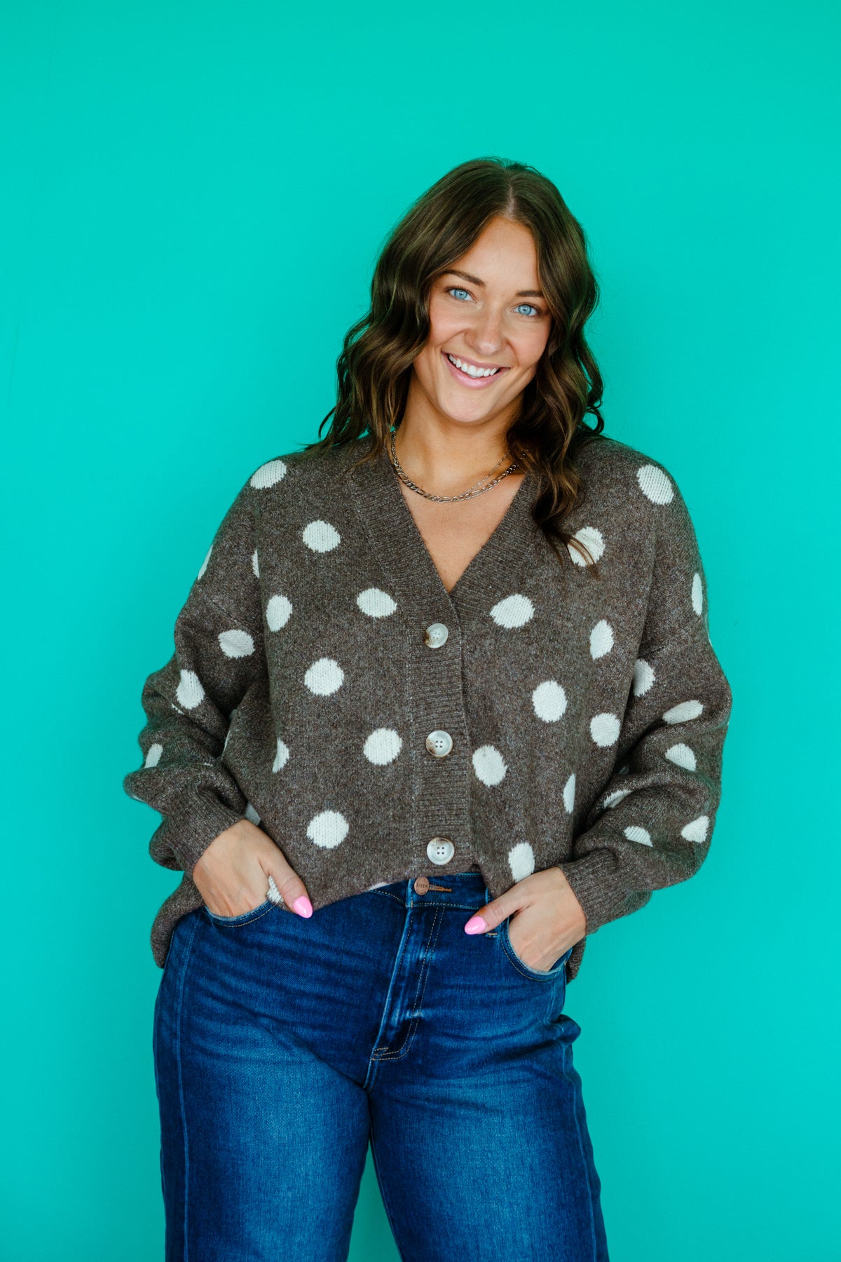Brooke Polka Dot Cardigan - Rose Brown — MyEllement Boutique